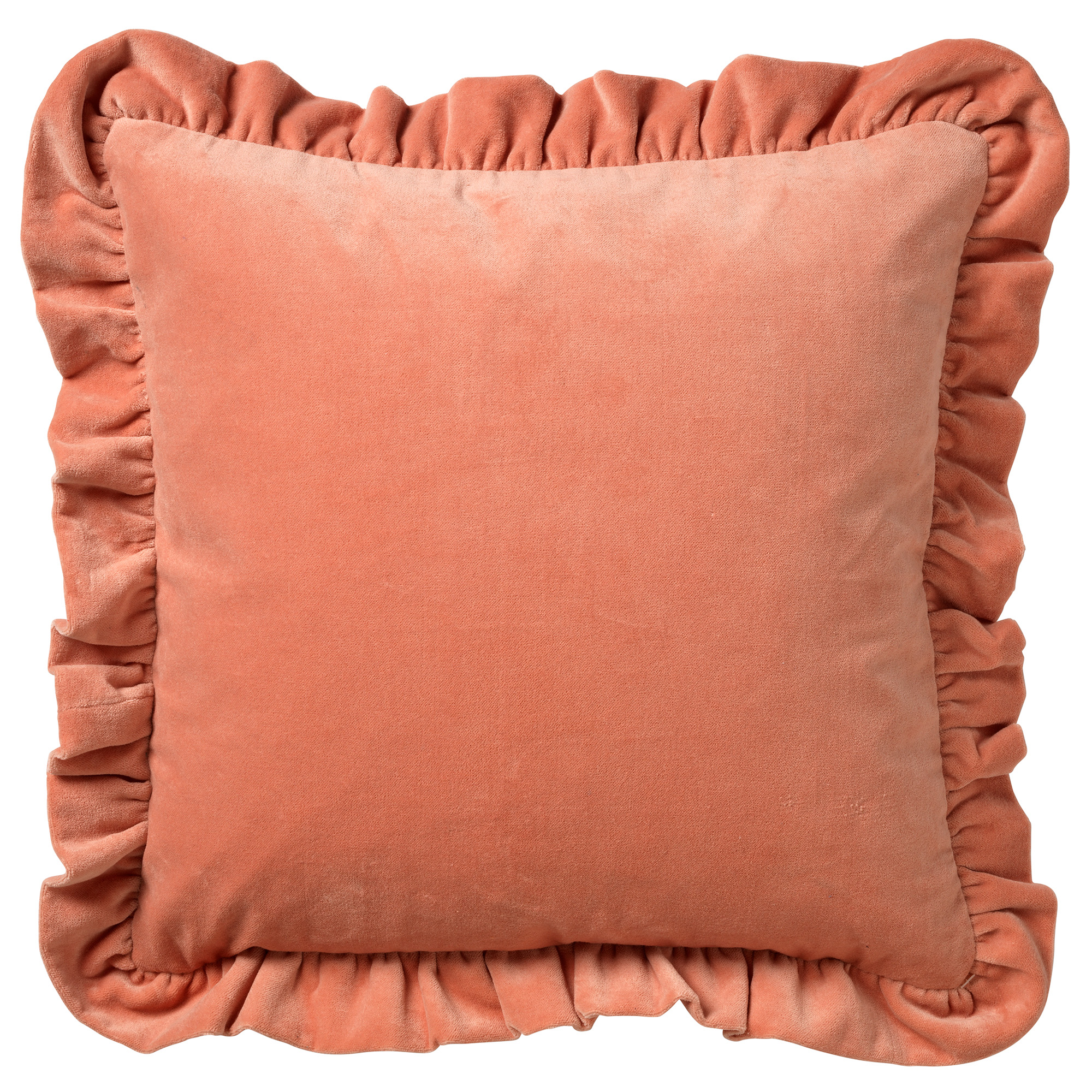 YARA - Sierkussen katoen 45x45 cm - velvet - Muted Clay - roze - ruches rondom