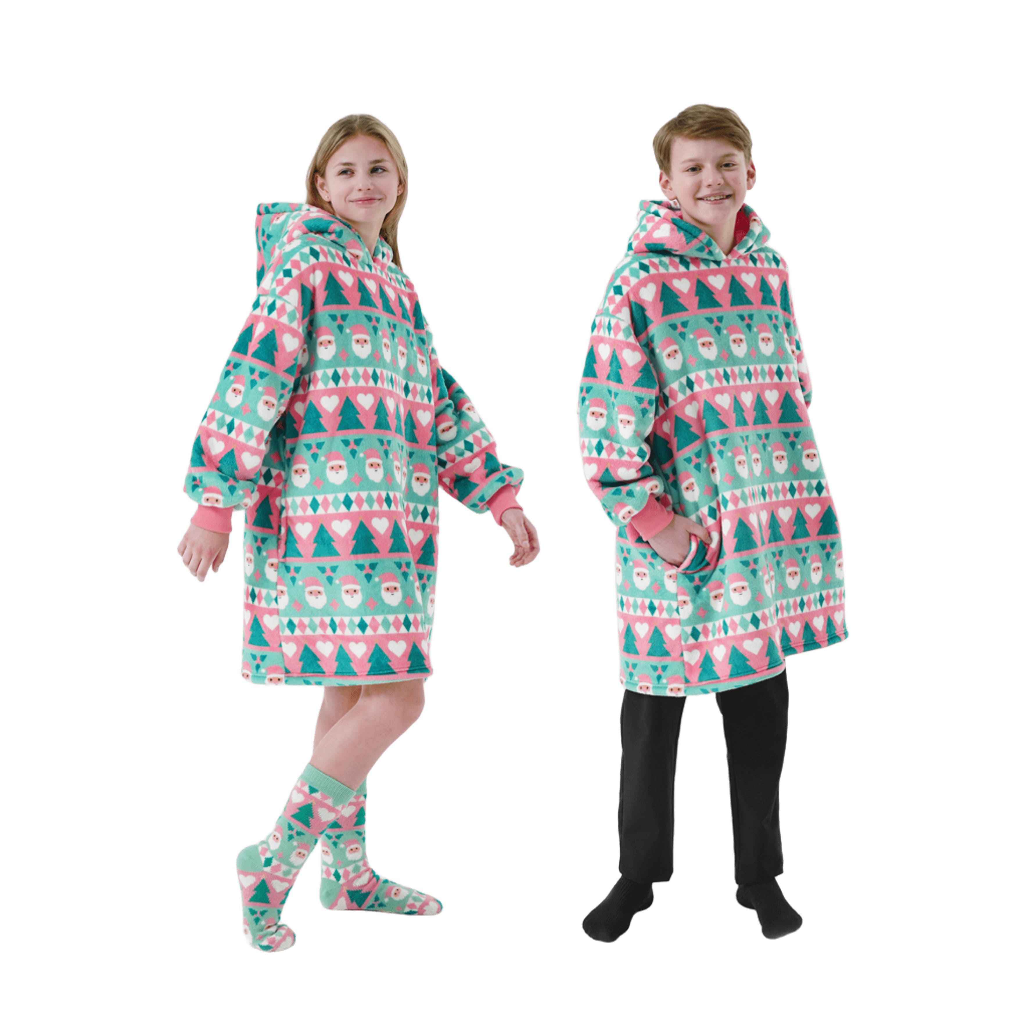 JOLLLY SANTA  -  hoodie 60x90 cm - tieners - kerst - Geranium Pink - roze