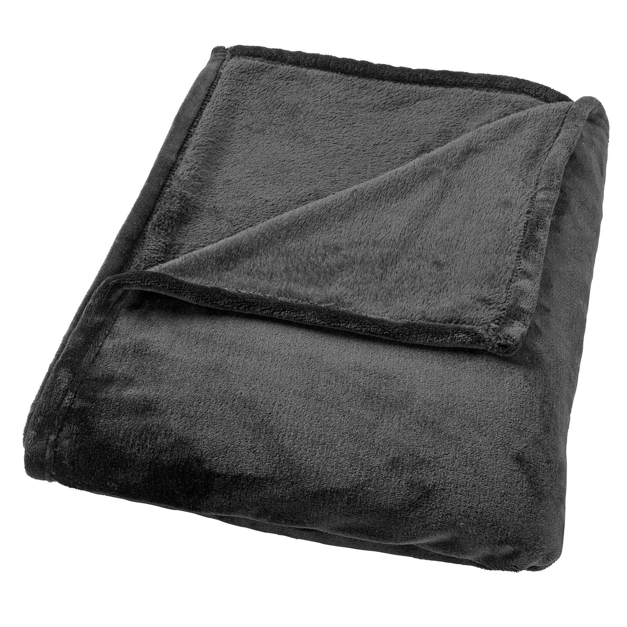 CHARLIE - Plaid 200x220 cm - extra grote fleece deken - effen kleur - Raven - zwart