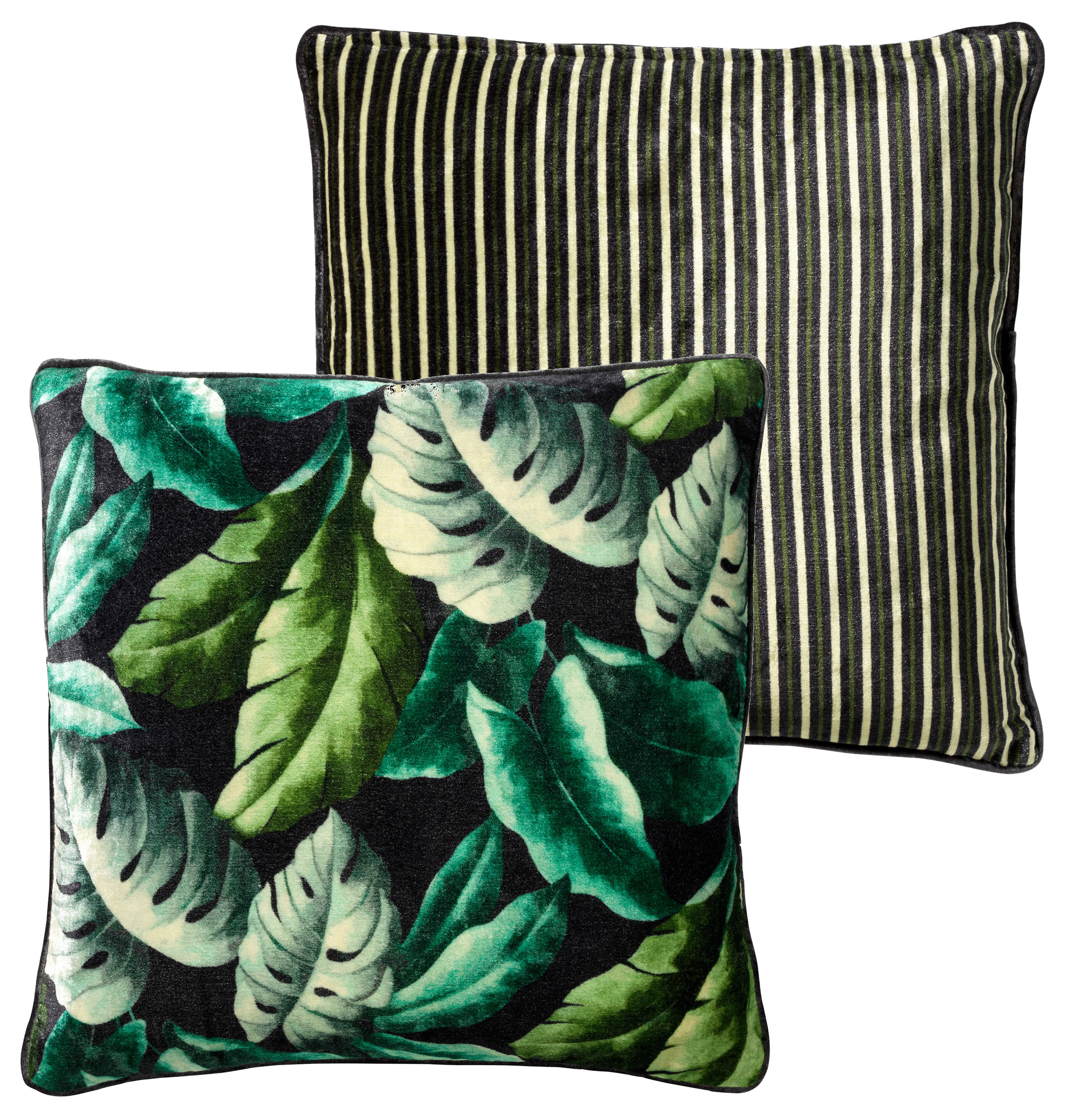 MOBY - Sierkussen 45x45 cm - velvet - botanisch - raven - zwart