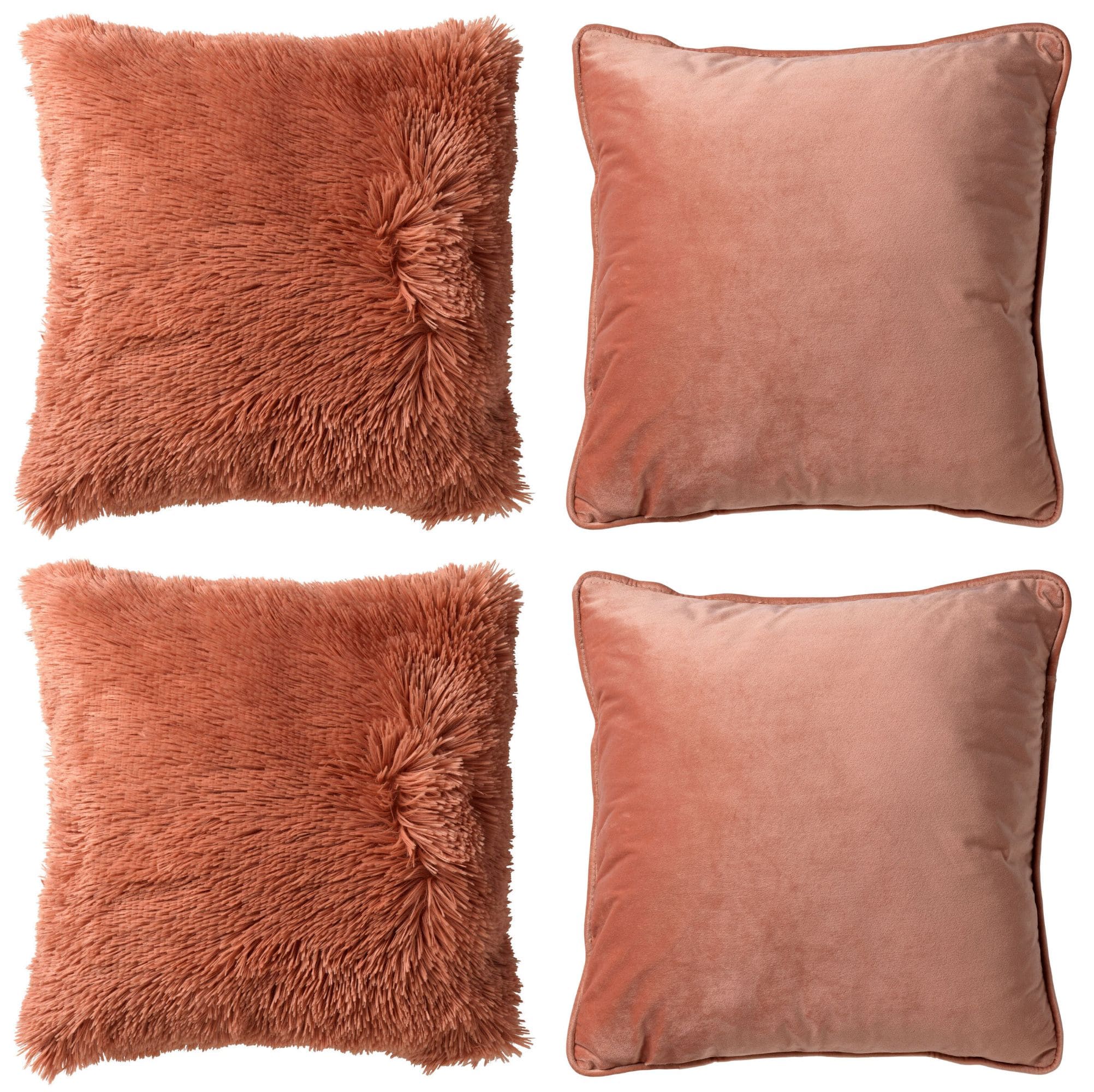 KUSSENSET - 4-delig Fluffy & Velvet - 45x45 cm - inclusief binnenkussens - roze