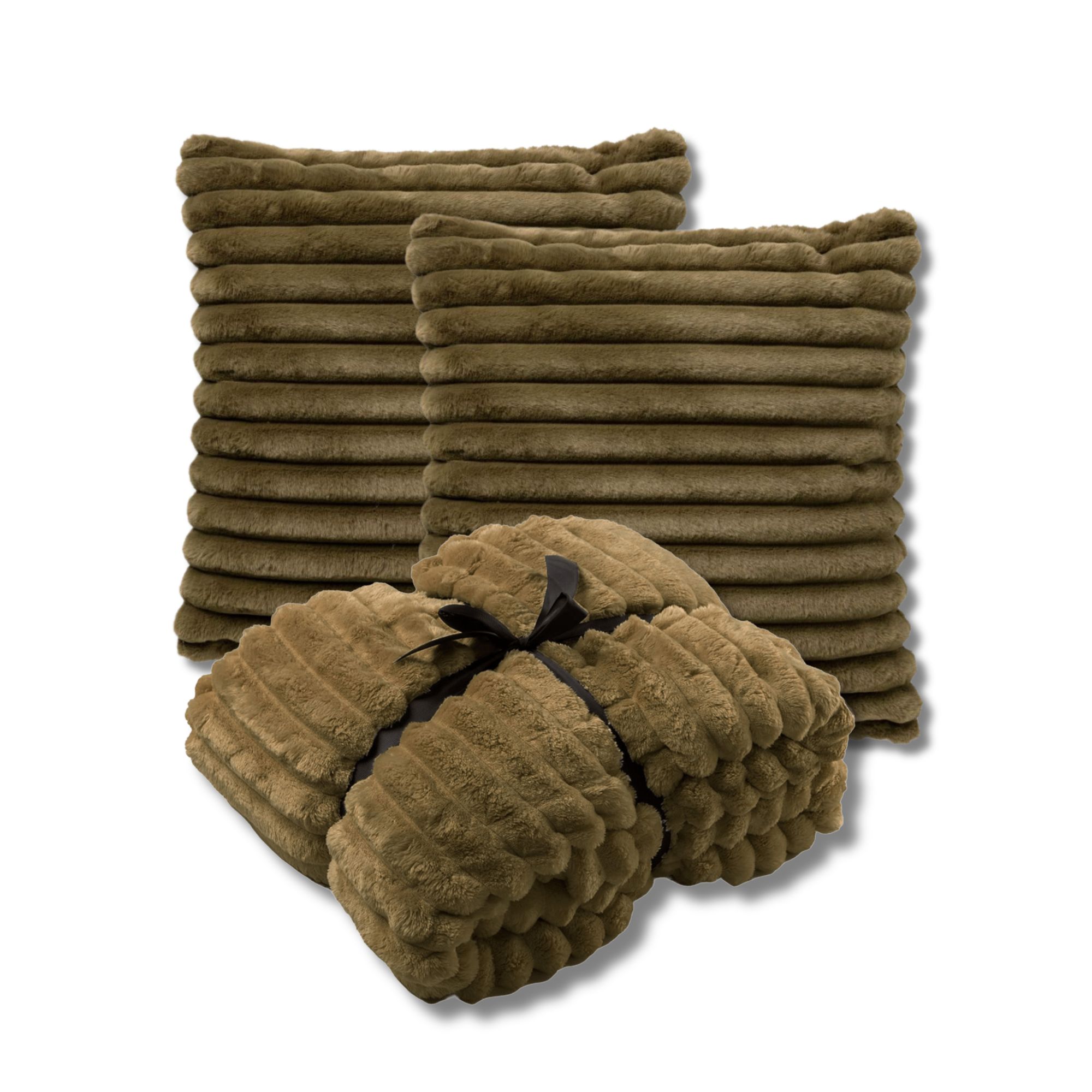 VOORDEELSET - 3-delig - Hazel & Ricky - 2 sierkussens 50x50 cm - 1 plaid 150x200 cm - groen
