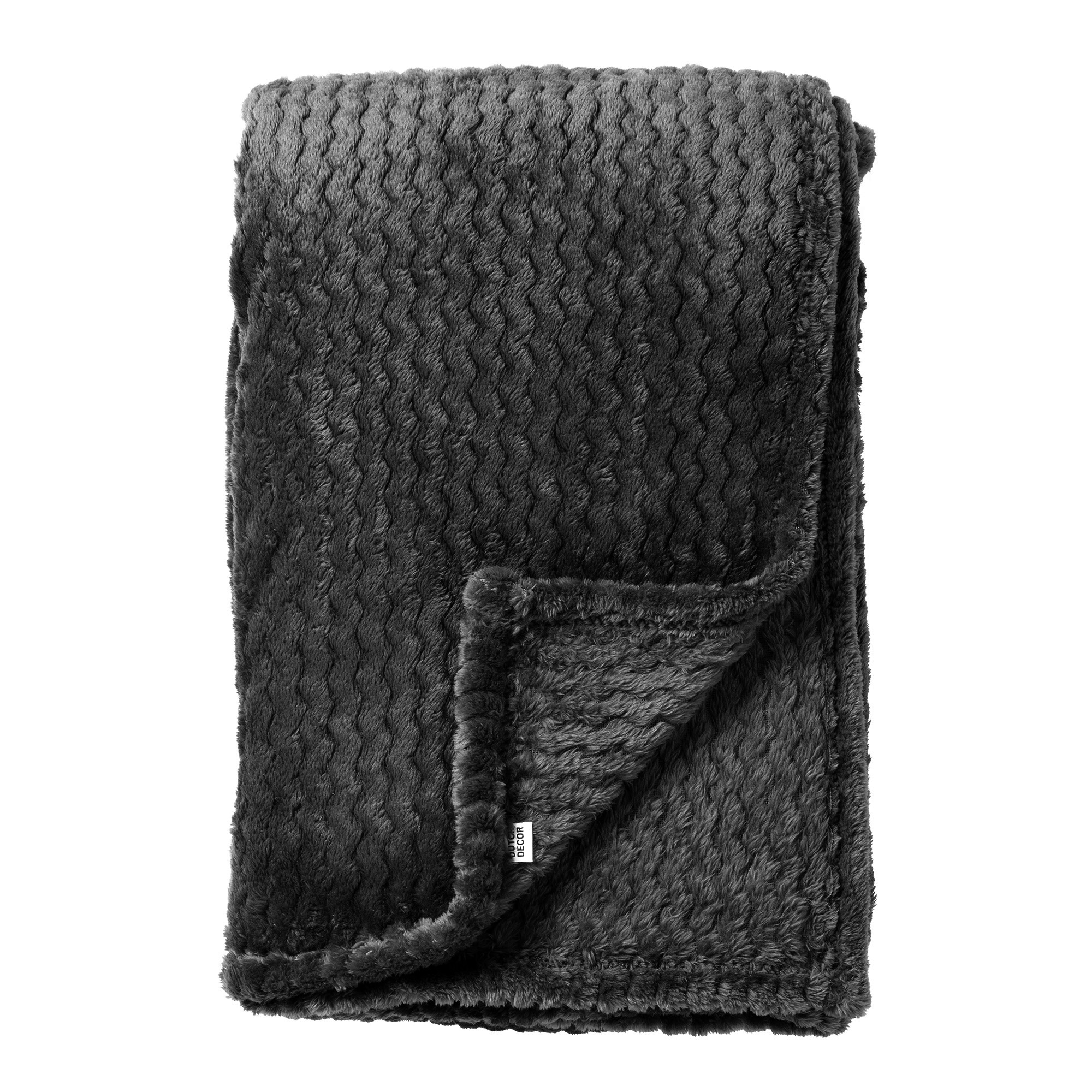 MARA - Plaid 150x200 cm - superzachte deken met zigzagpatroon - Raven - zwart