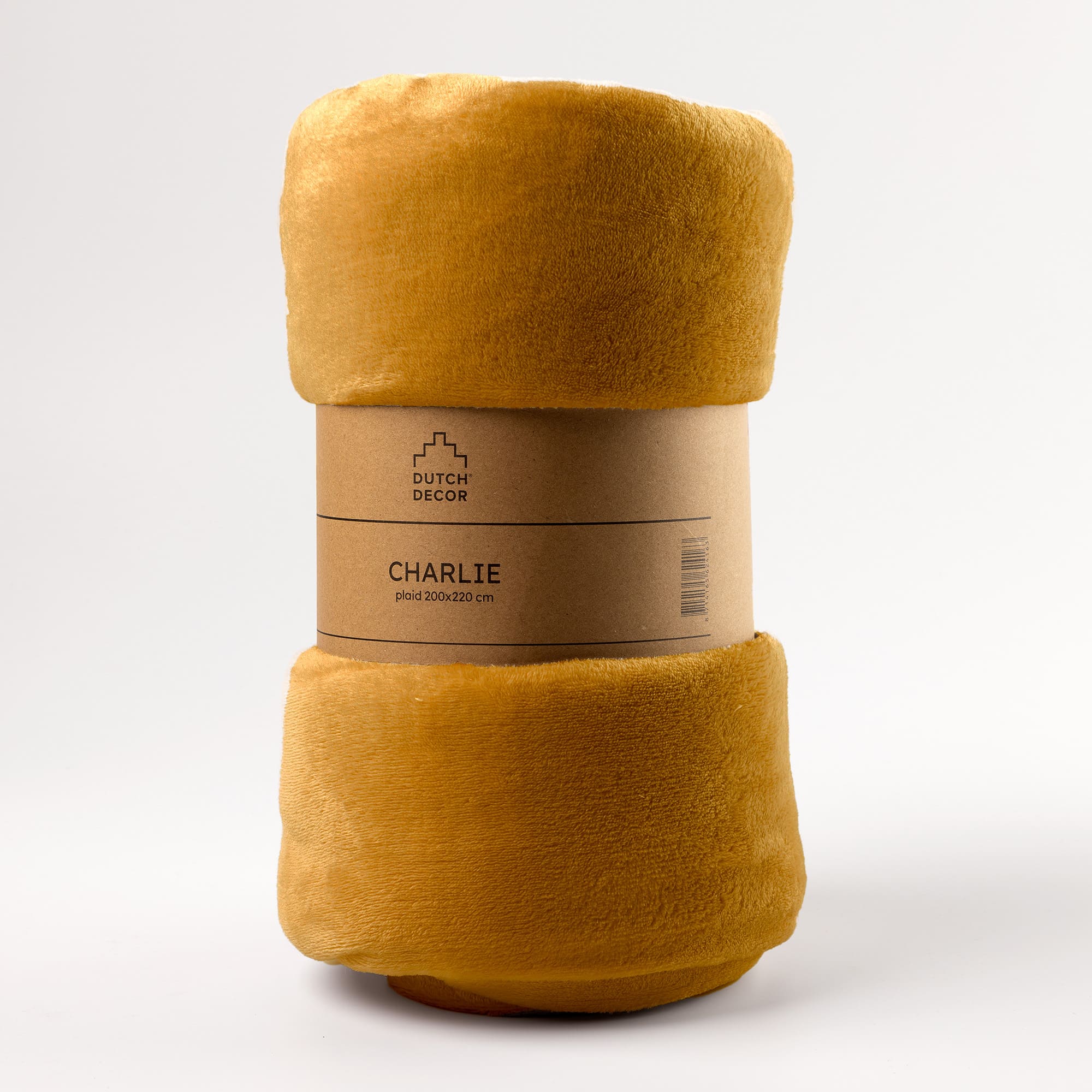 CHARLIE - plaid 200x220 cm - extra grote fleece deken - effen kleur - Chai Tea - geel