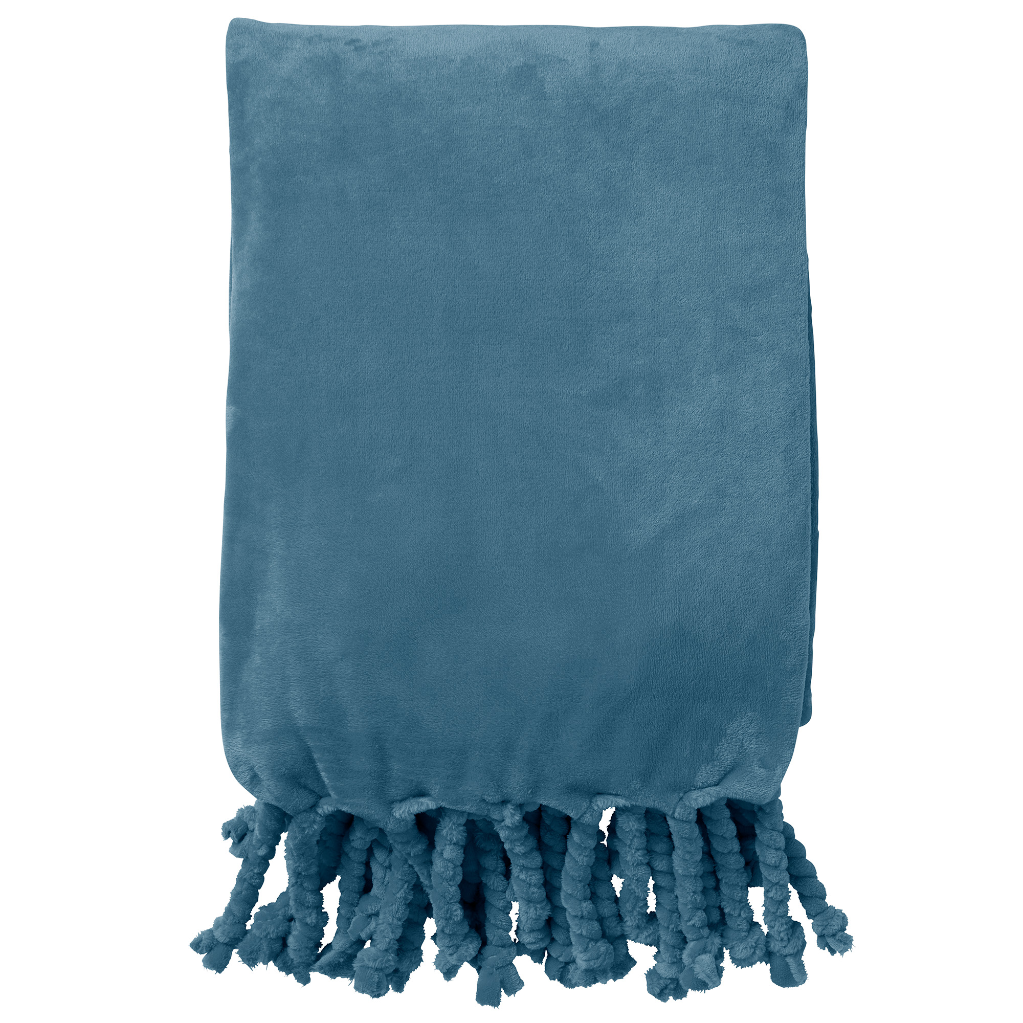 FLORIJN - Plaid van fleece 150x200 cm Provincial Blue - blauw - superzacht - met franjes