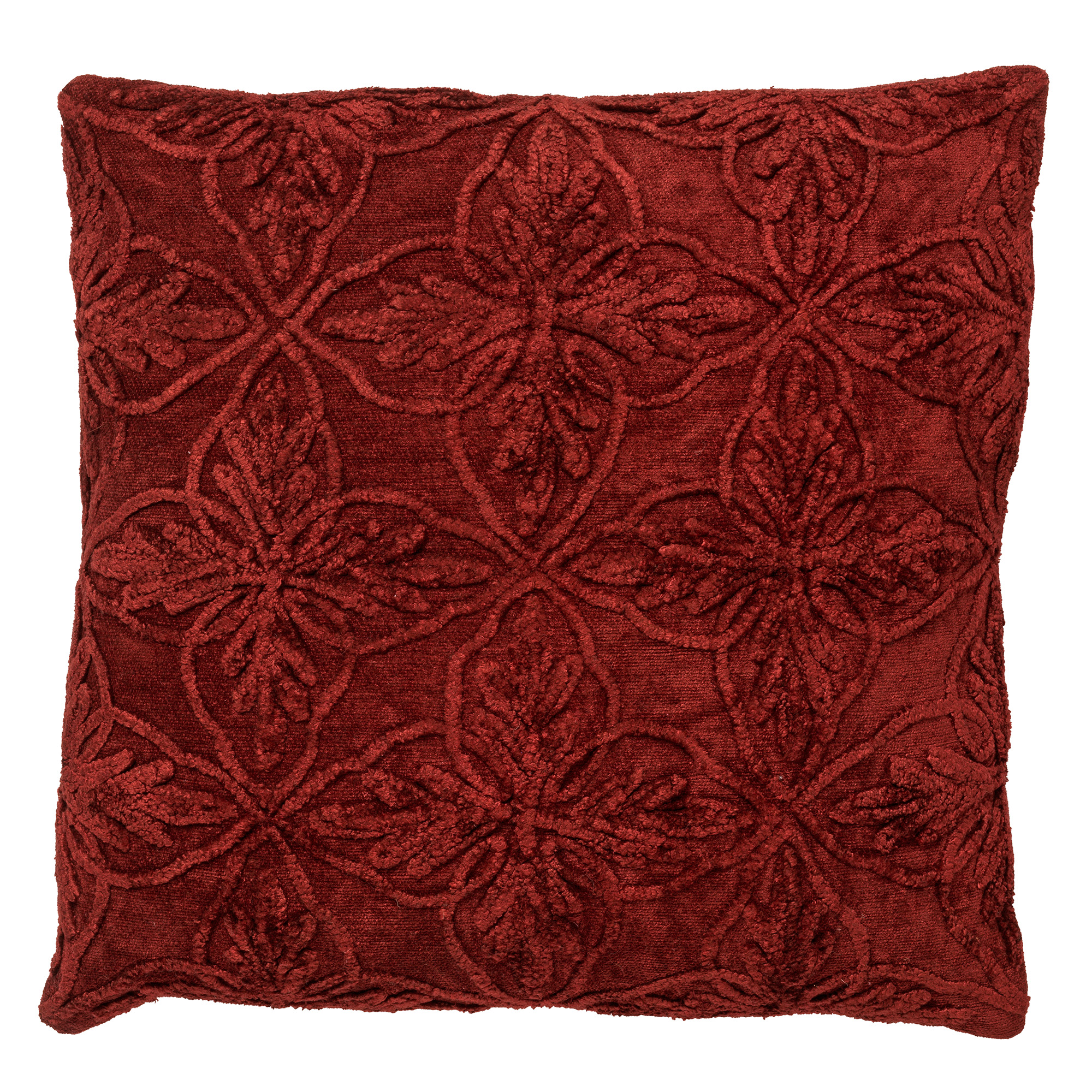 AMAR - Kussenhoes 45x45 cm - 100% katoen - bloemen design - Merlot - rood