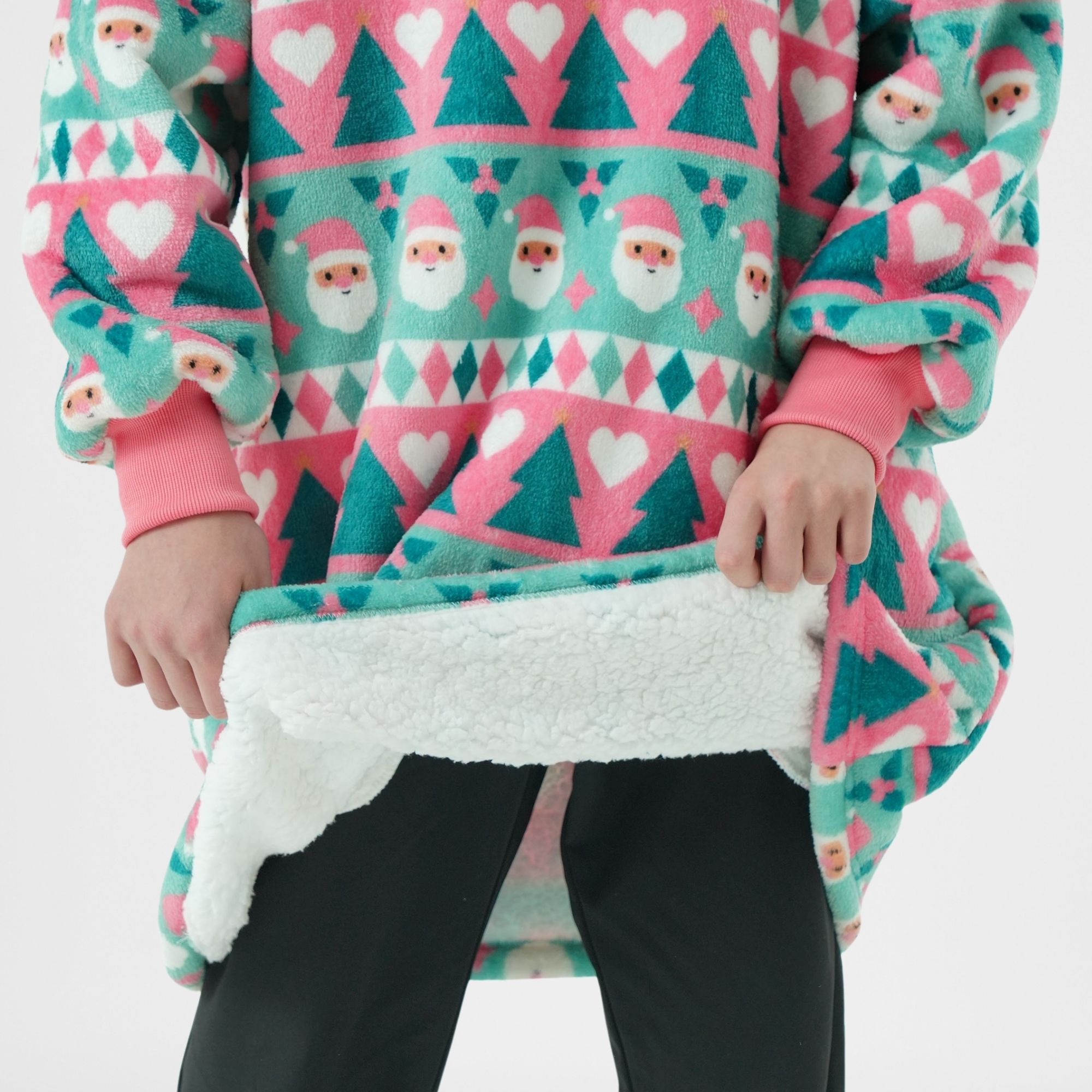 JOLLY SANTA  - hoodie 60x90 cm - tieners - hoodie deken kerst - Geranium Pink - roze