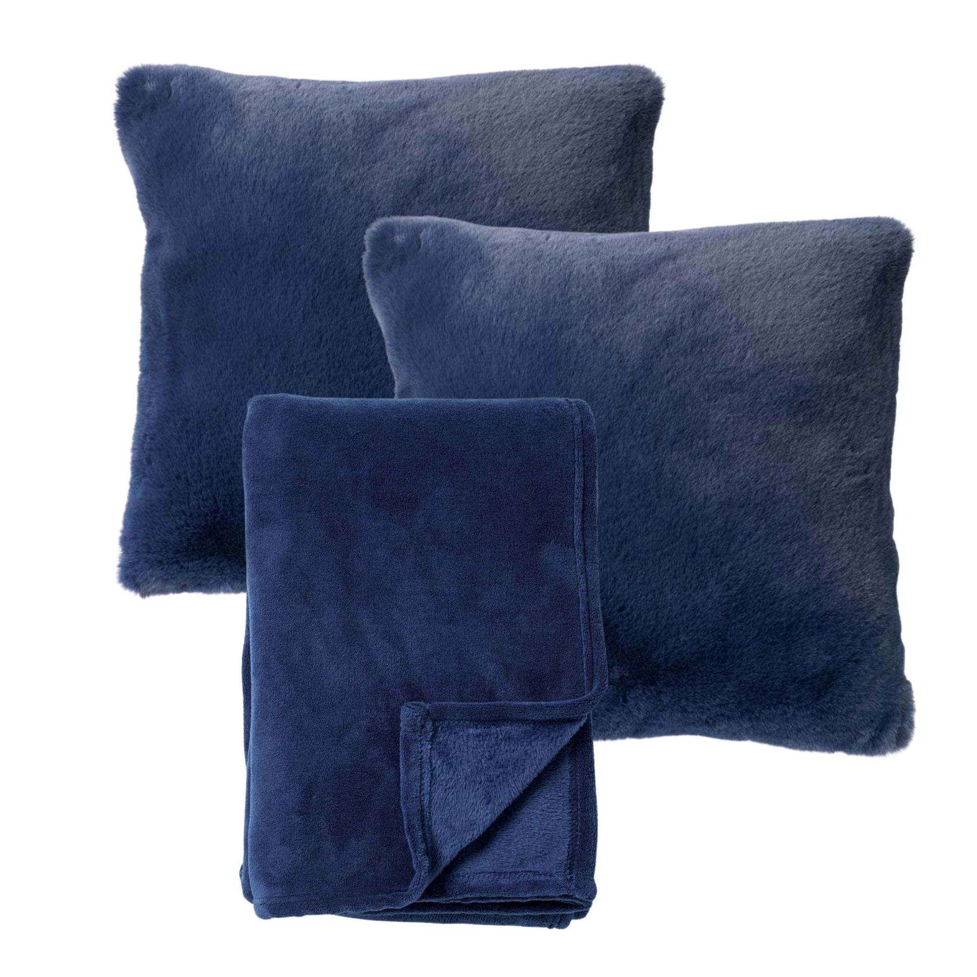 VOORDEELSET - 3-delig - Cosy Corner - 2 sierkussens 45x45 cm - 1 plaid 150x200 cm - blauw
