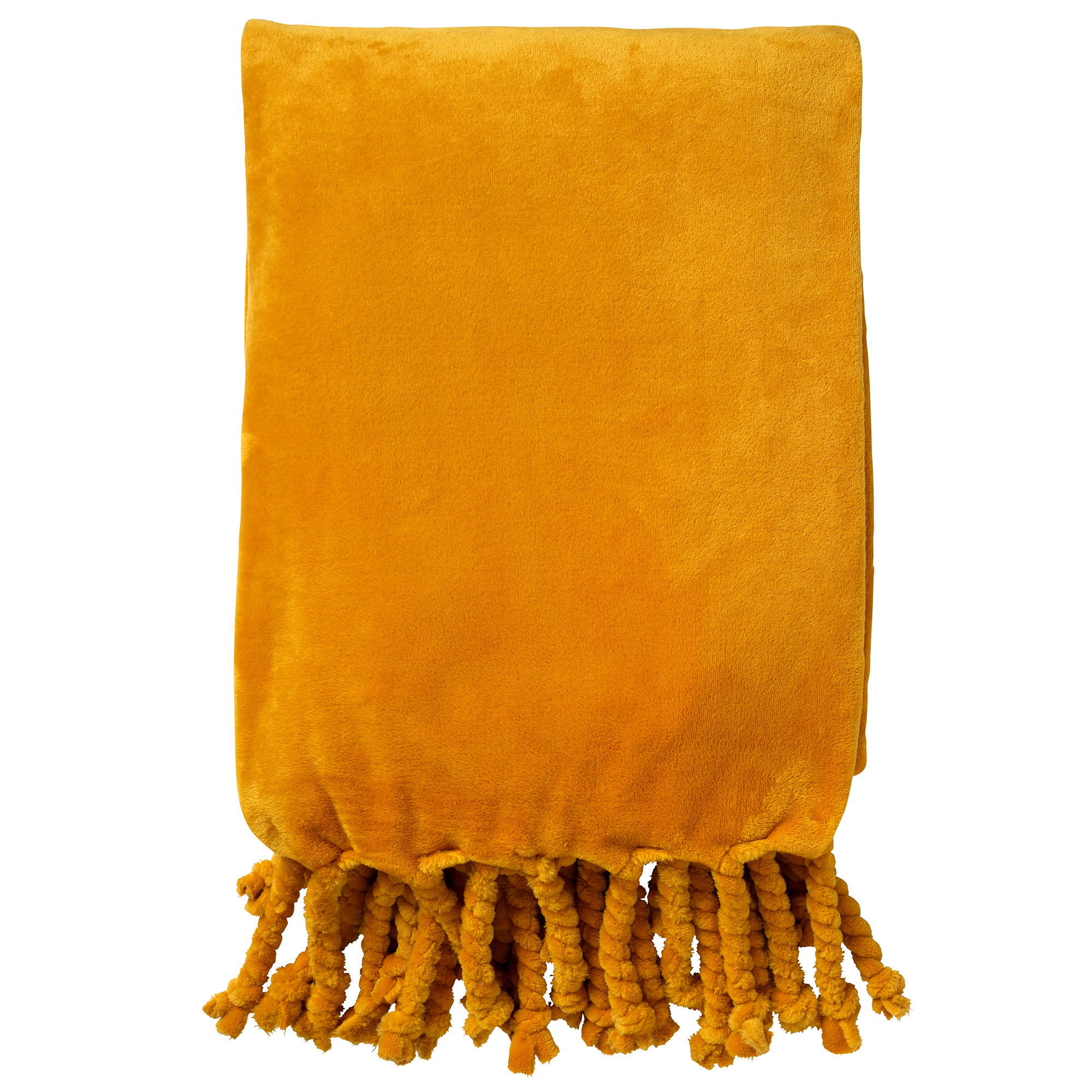 FLORIJN - Plaid van fleece 150x200 cm - Golden glow - geel - superzacht - met franjes
