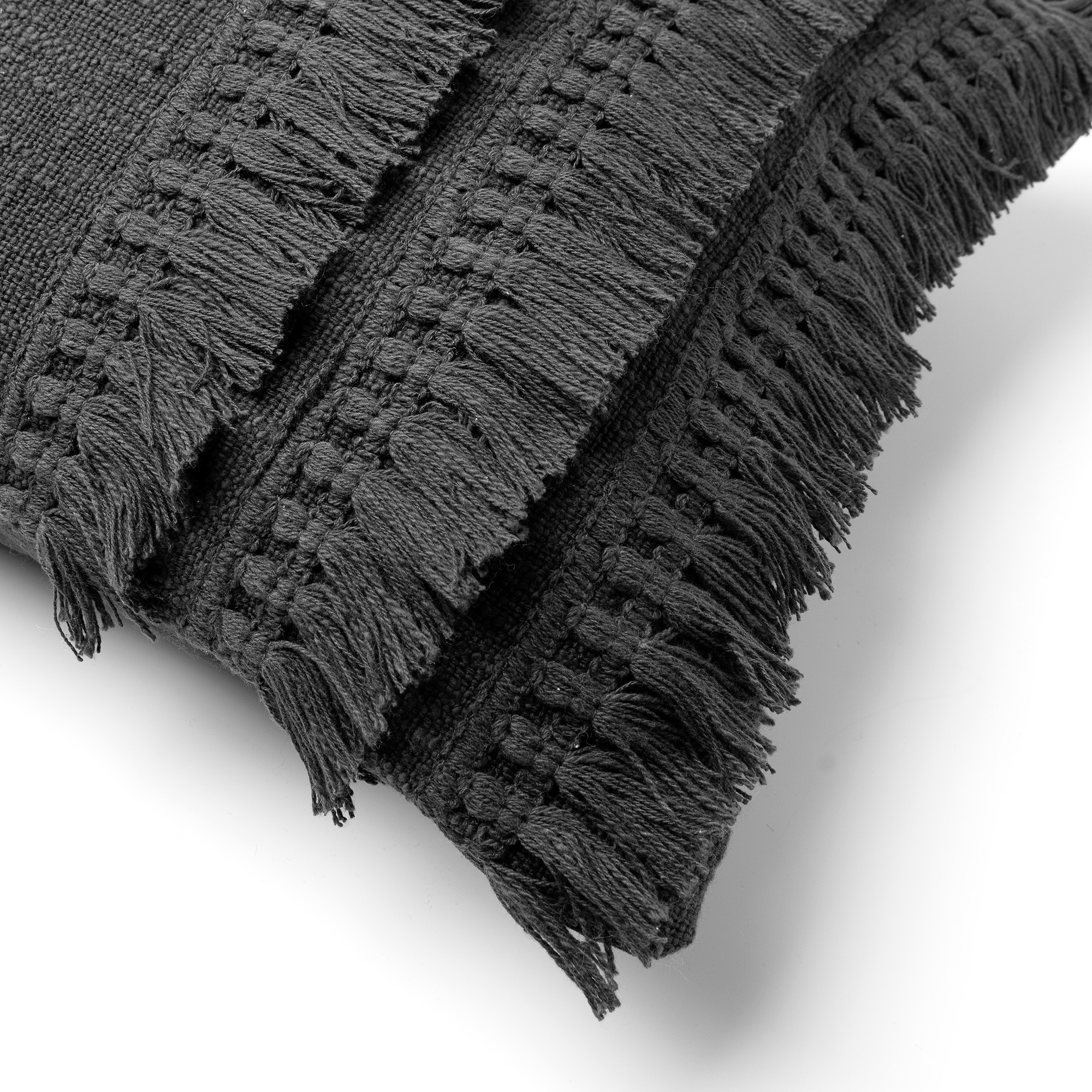 FARA - Sierkussen 40x60 cm - 100% katoen - met franjes - Raven - zwart