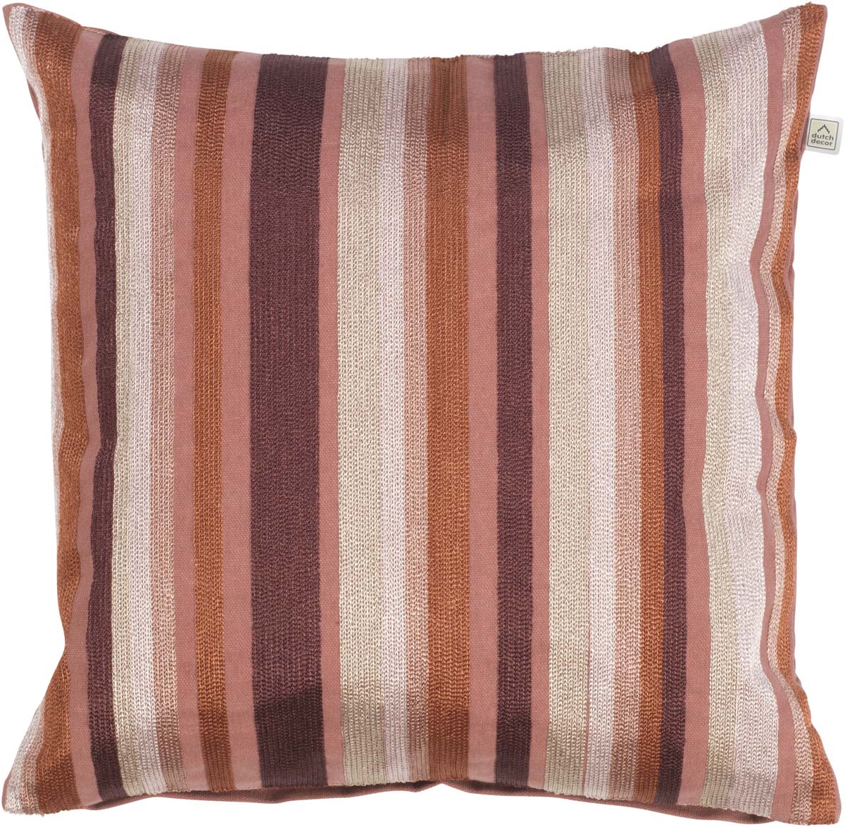 ERIK - Sierkussen geborduurd 45x45 cm - mahonie - bruin - oranje - beige - streepjes - retro 