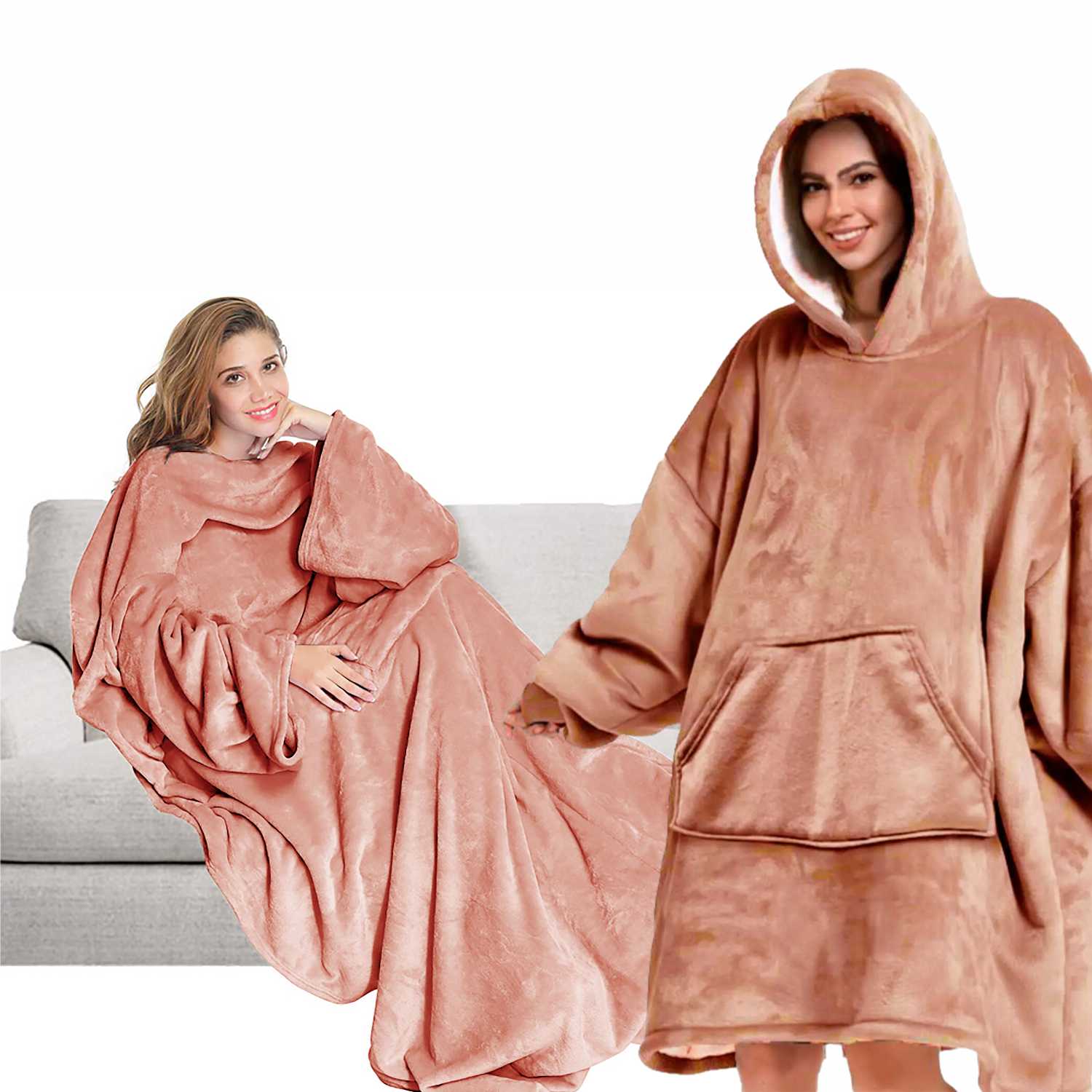 VOORDEELSET - Hoodie Sherry 70x110 cm + Plaid met mouwen Giny 150x200 cm - Muted Clay - roze