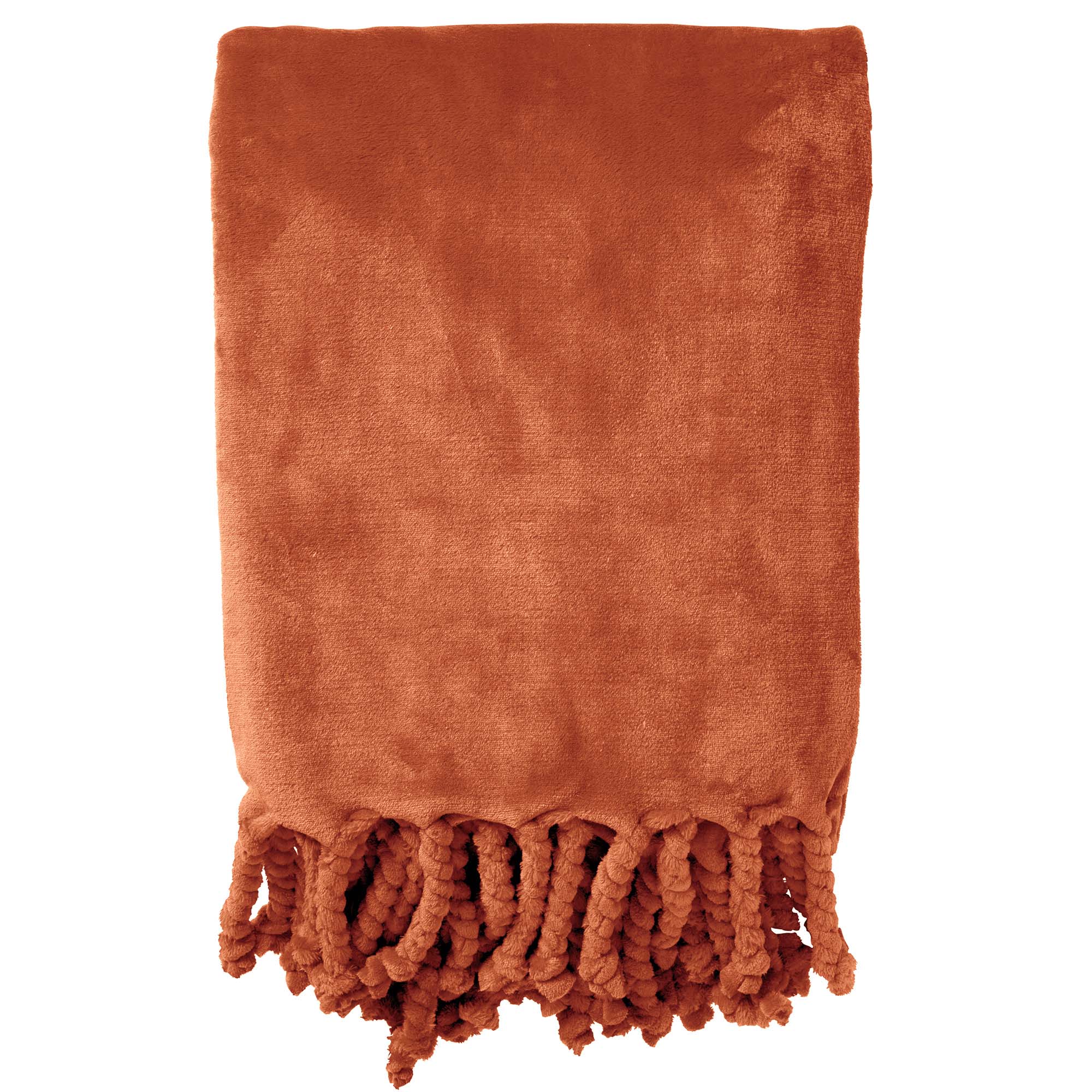 FLORIJN - Plaid fleece 150x200 cm - Potters Clay - oranje - superzacht - met franjes