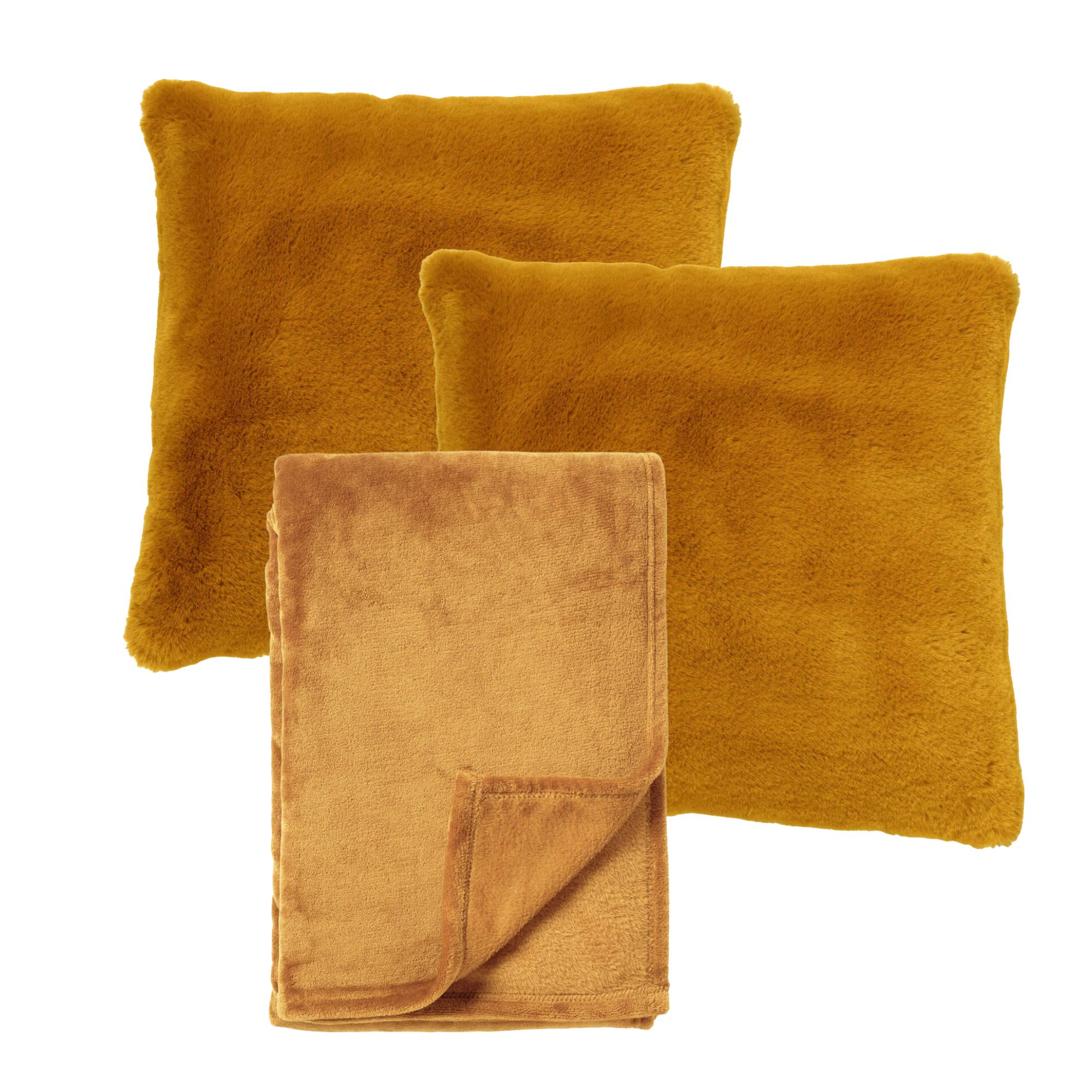 VOORDEELSET - 3-delig - Cosy Corner - 2 sierkussens 45x45 cm - 1 plaid 150x200 cm - geel