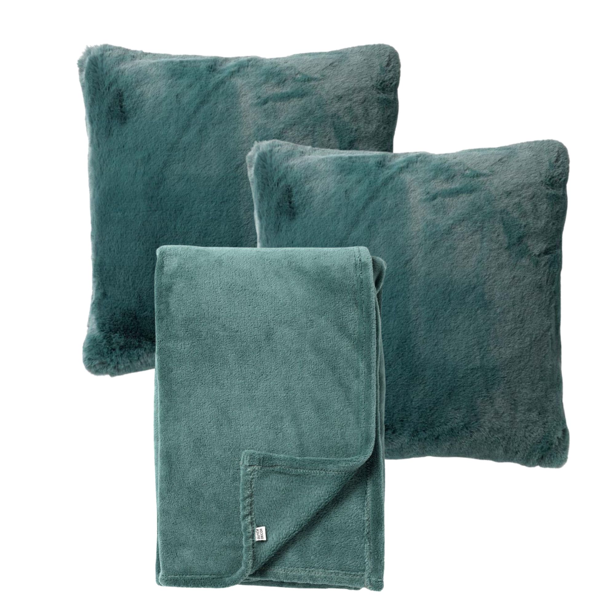 VOORDEELSET - 3-delig - Cosy Corner - 2 sierkussens 45x45 cm - 1 plaid 150x200 cm - groen