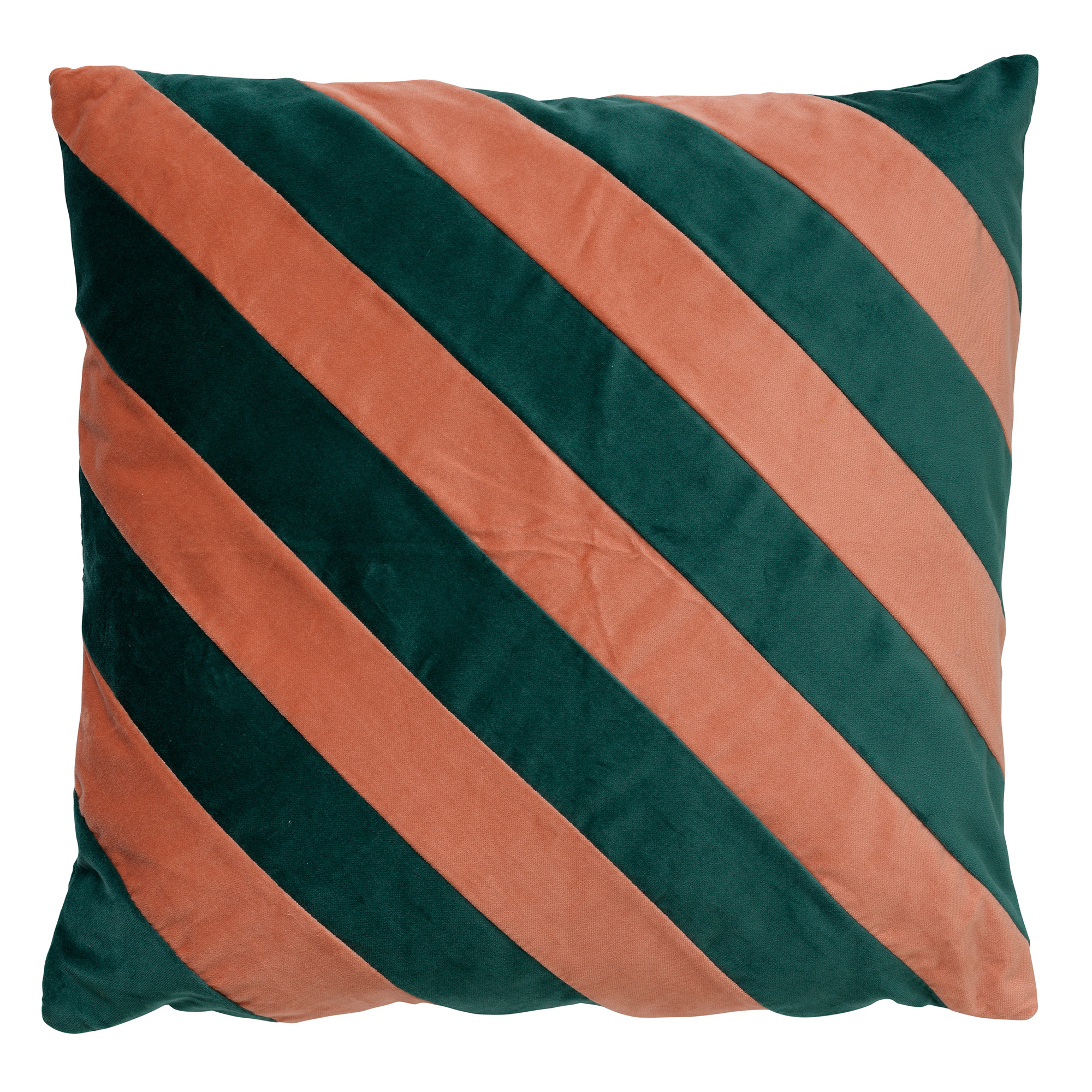 PEBBE - Sierkussen velvet 45x45 cm -  sagebrush green - groen - roze - strepen 
