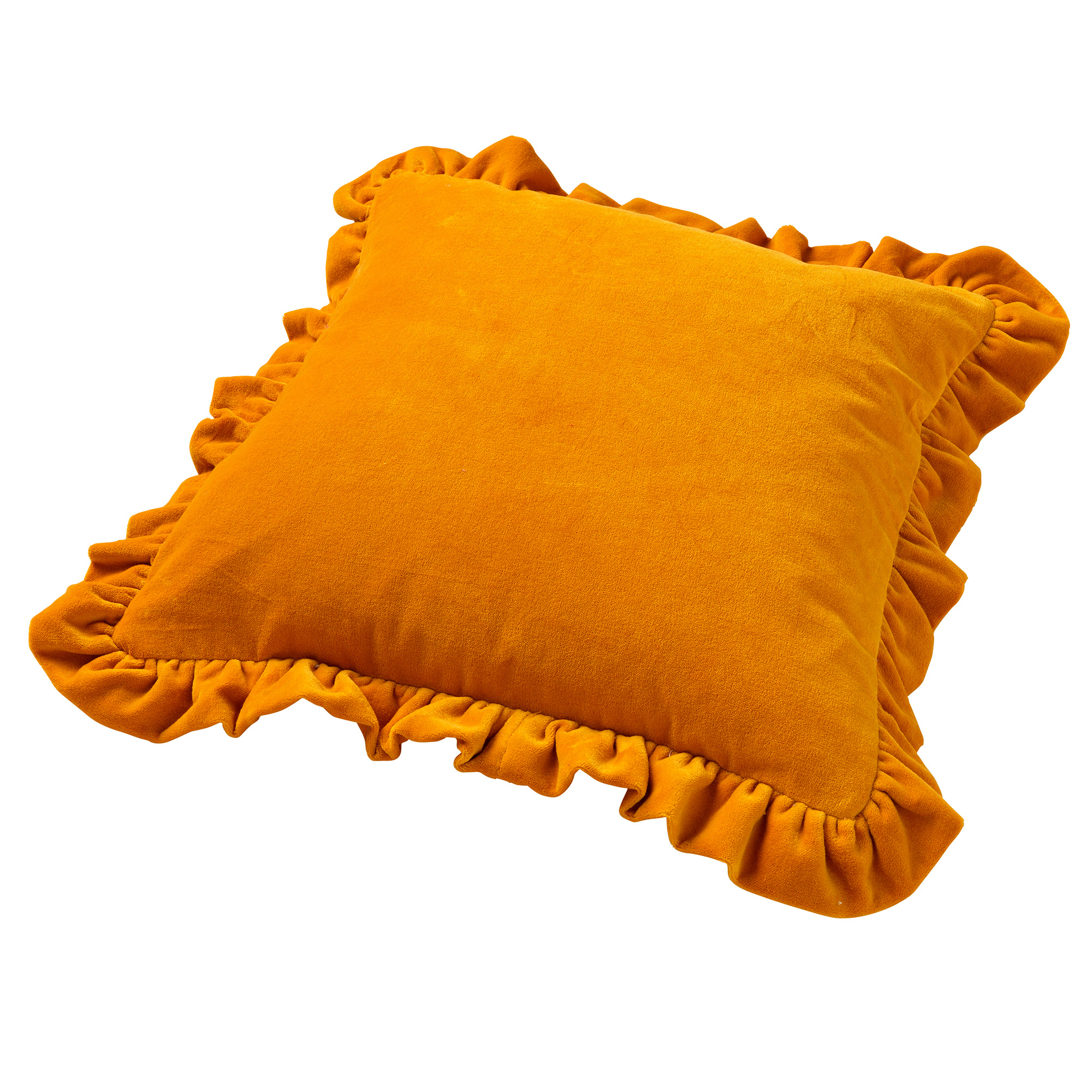 YARA - Kussenhoes 100% katoen 45x45 cm - velvet - Golden Glow - geel - ruches rondom YARA - Kussenhoes 100% katoen 45x45 cm - velvet - Golden Glow - geel - ruches rondom
