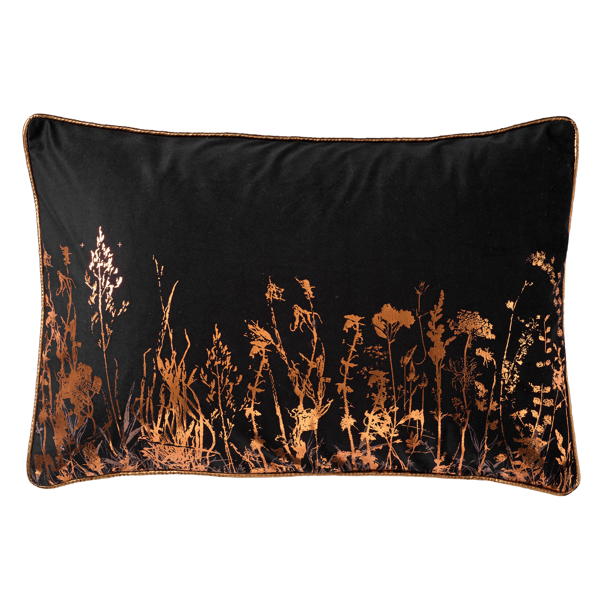 DALITA - Kussenhoes 40x60 cm - metallic design - met bloemen - Raven - zwart