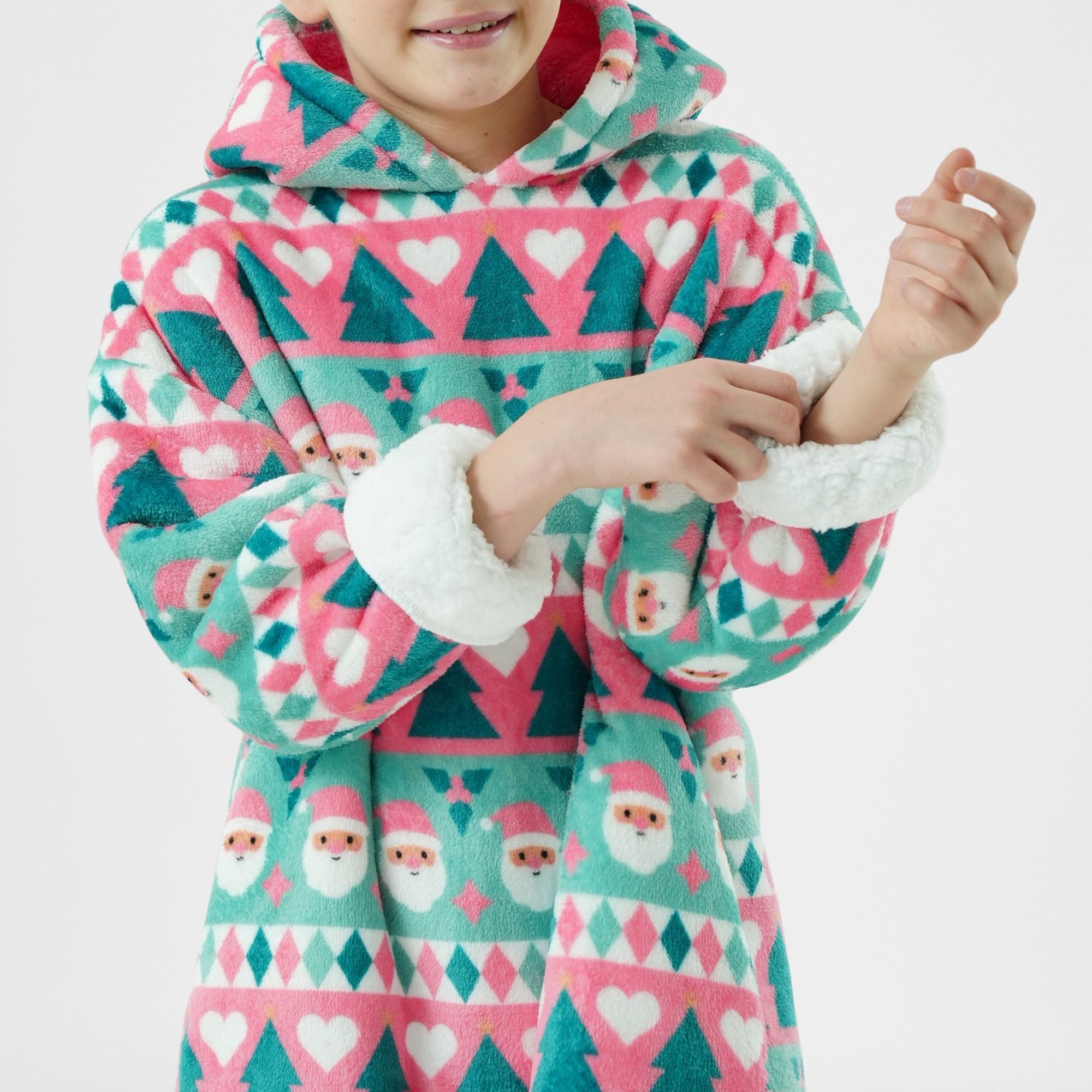 JOLLY SANTA  - hoodie 60x90 cm - tieners - hoodie deken kerst - Geranium Pink - roze