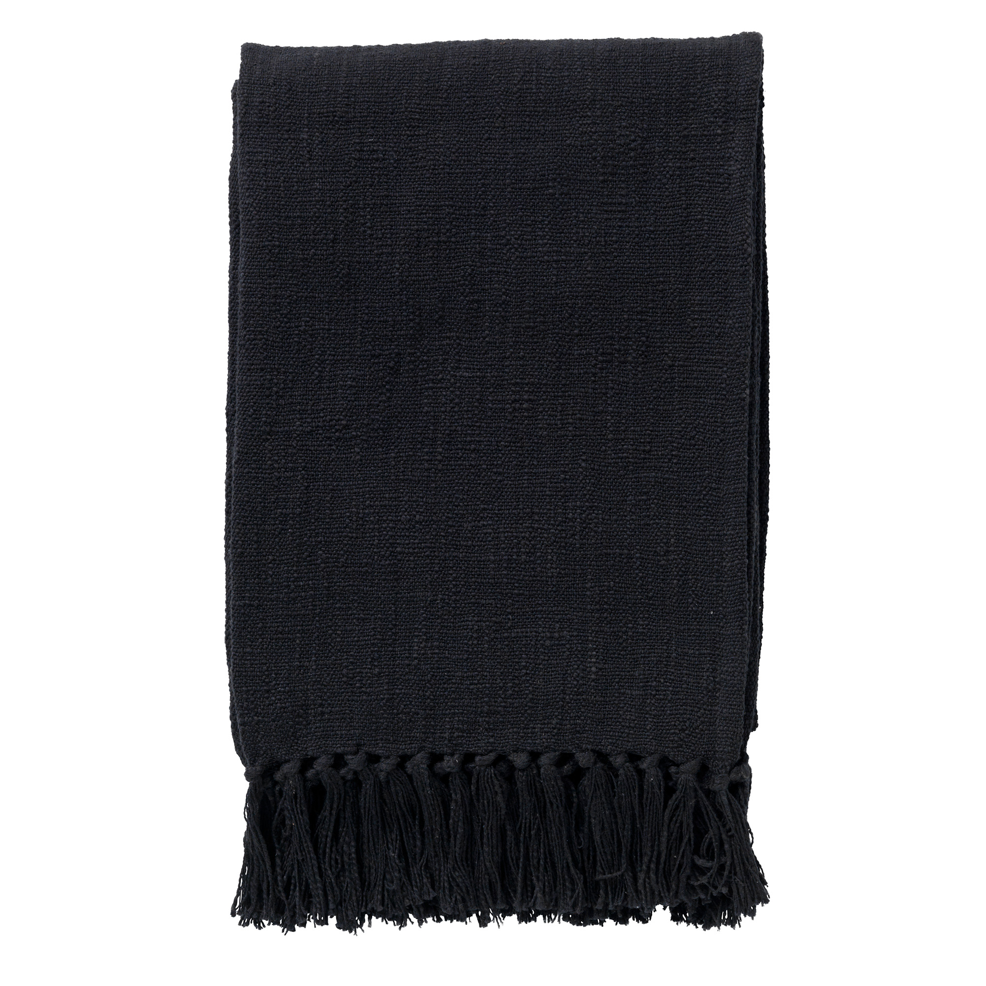 JUNE - Plaid 140x180 cm - deken van geweven katoen met franjes - Raven - zwart