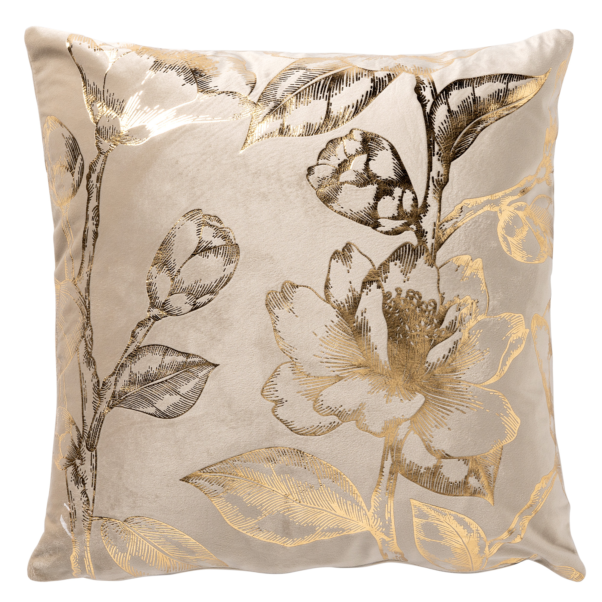 AVERY - Sierkussen velvet 45x45 cm - Pumice Stone - beige met goudkleurige print