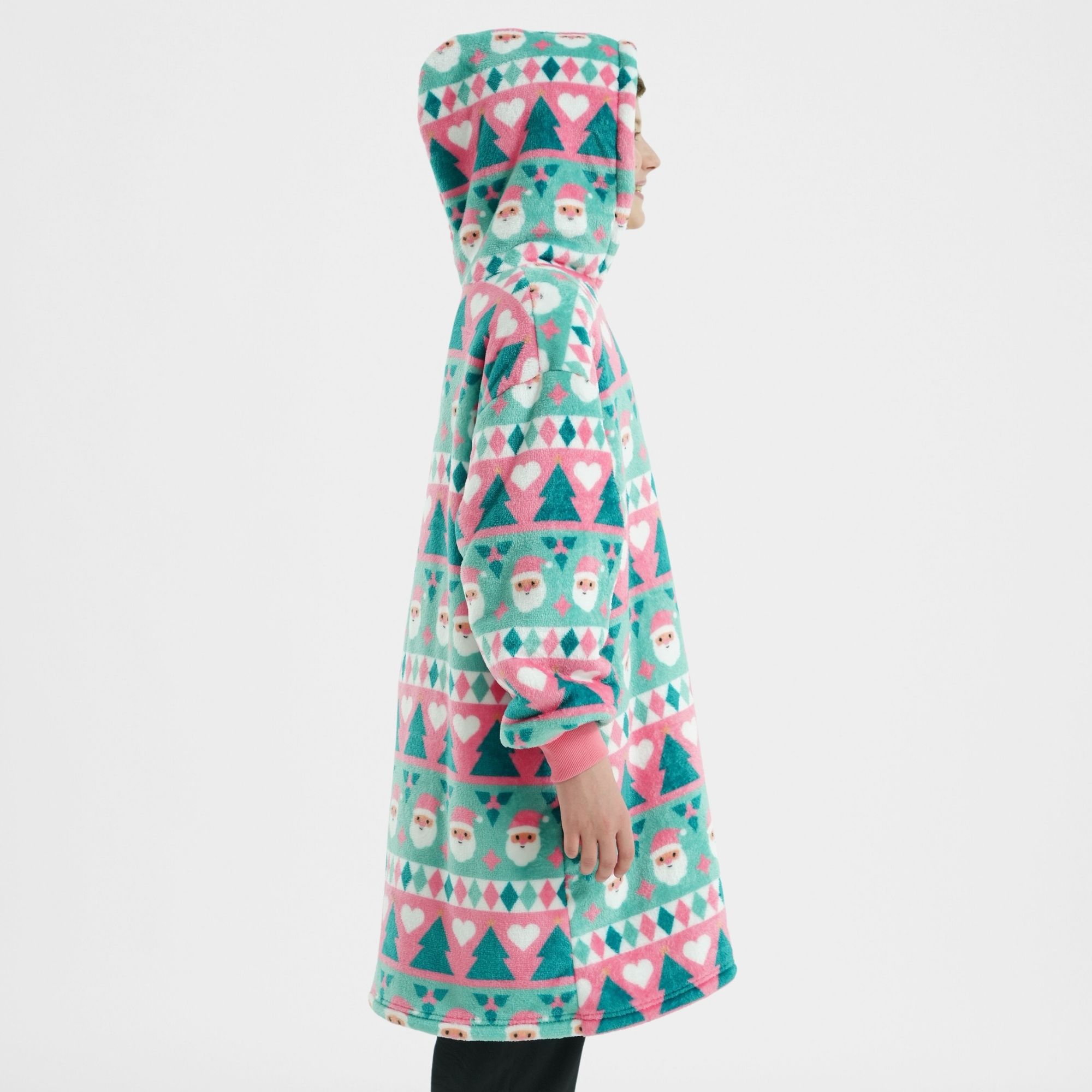 JOLLY SANTA  - hoodie 60x90 cm - tieners - hoodie deken kerst - Geranium Pink - roze