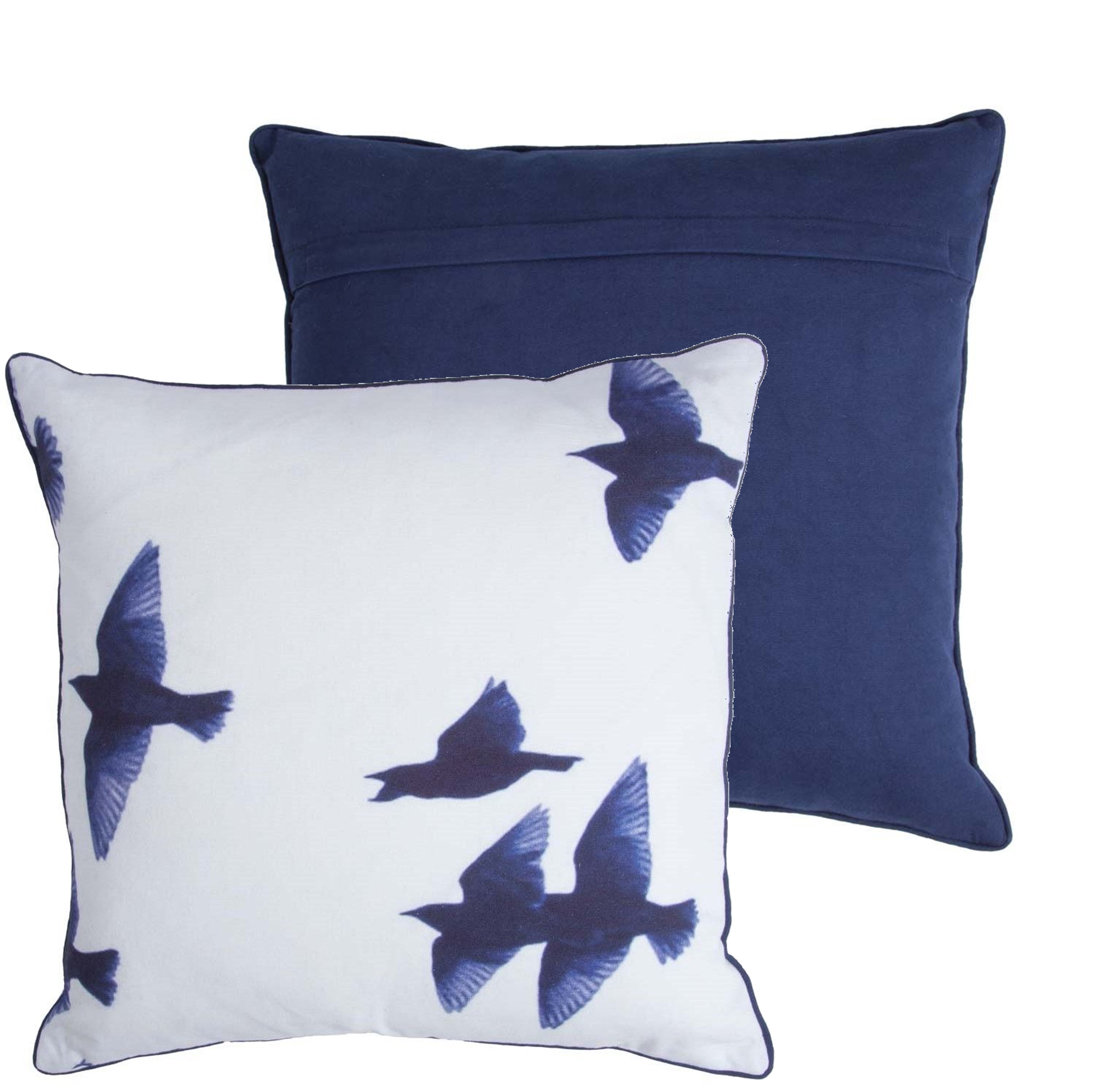 BLUE BIRDS - Sierkussen vogels 45x45 cm -  blauw en wit - 100% katoen - Walra