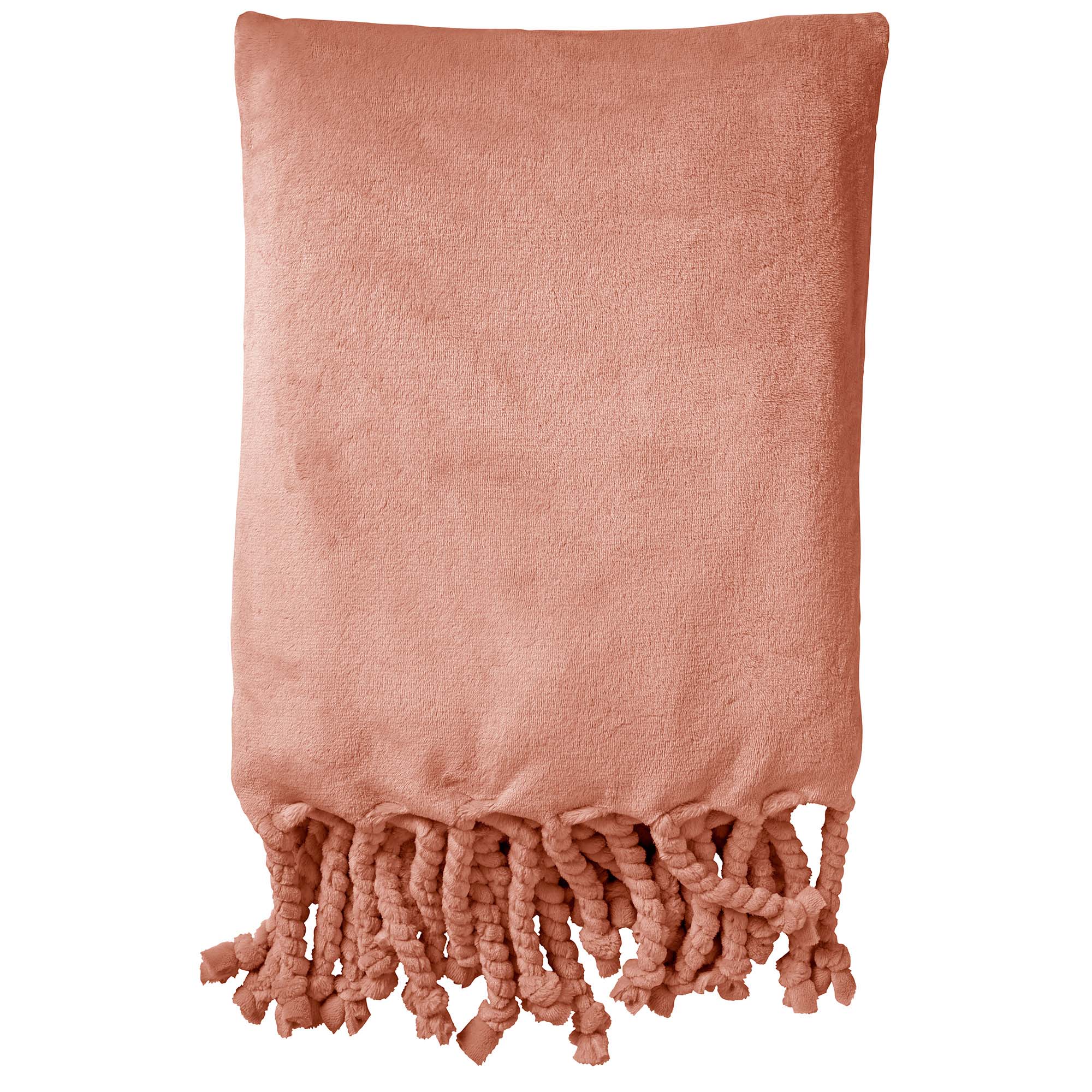 FLORIJN - Plaid fleece 150x200 cm - Muted Clay - roze - superzacht - met franjes