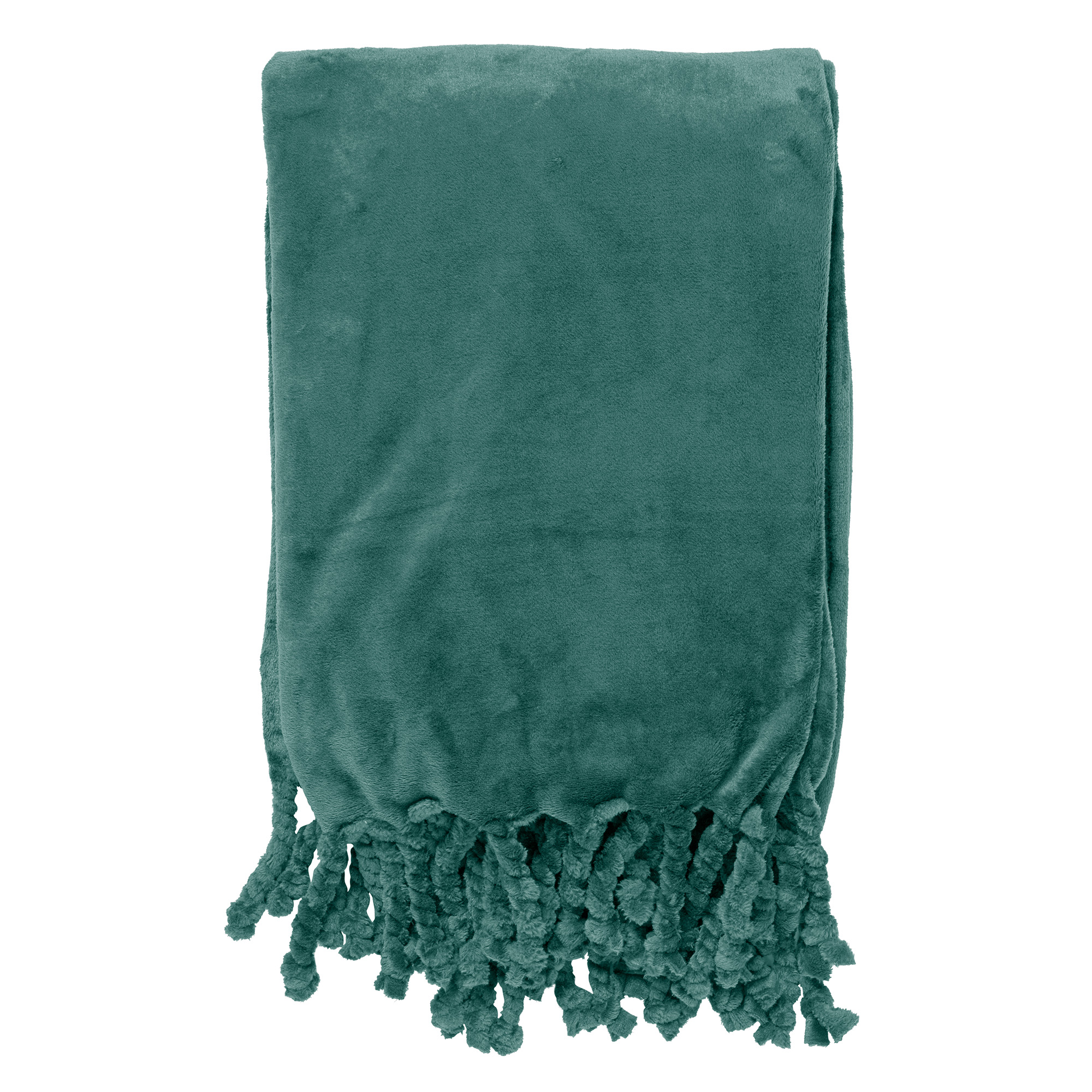 FLORIJN - Plaid 150 x200 cm - grote fleece plaid met flosjes - Sagebrush Green - groen