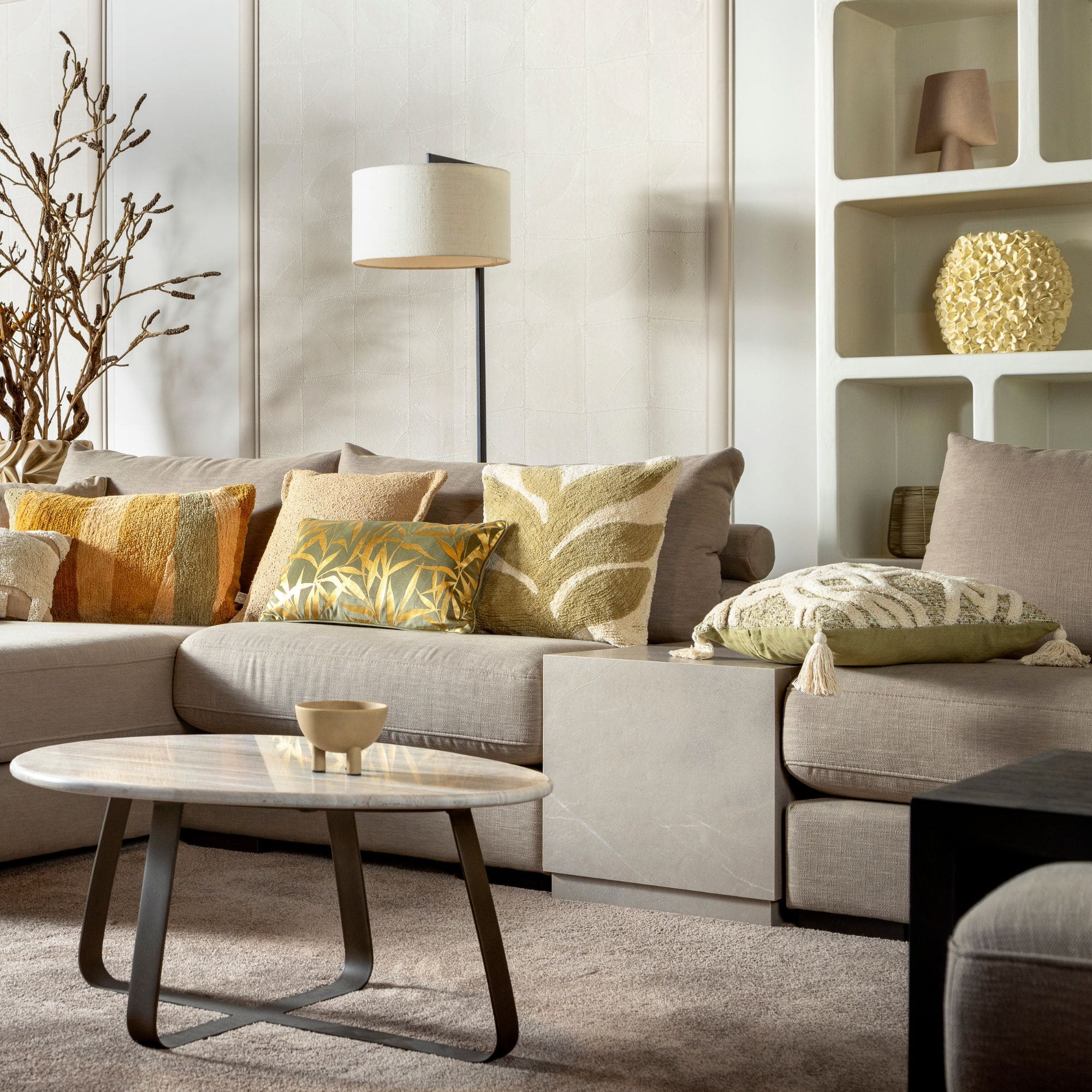 KATJA - sierkussen 30x50 cm - bladmotief - Sponge - groen