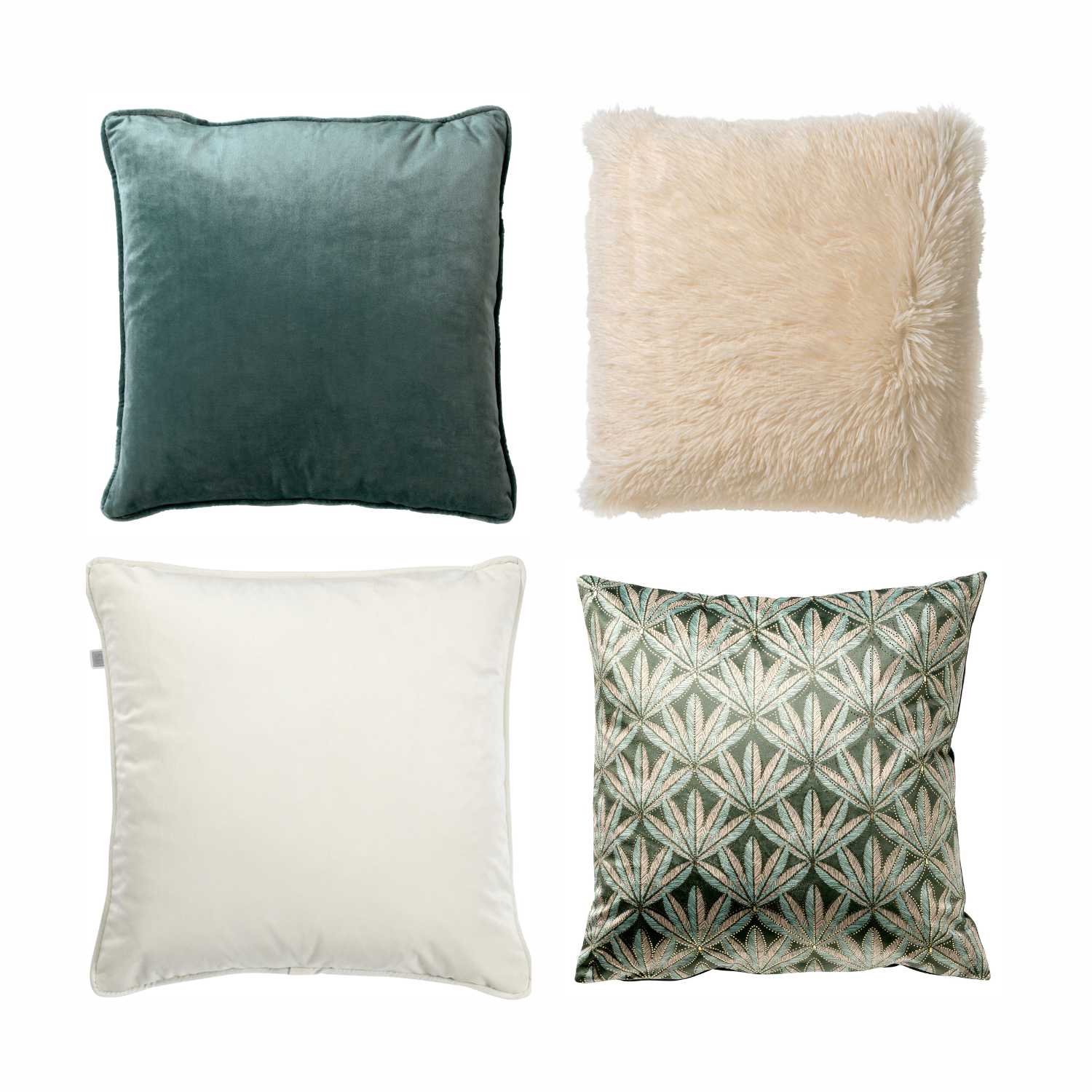 VOORDEELSET CRESENTO - Set van 4 sierkussens 45x45 cm - Cresento + Finn + Fluffy - Snow White - Groen