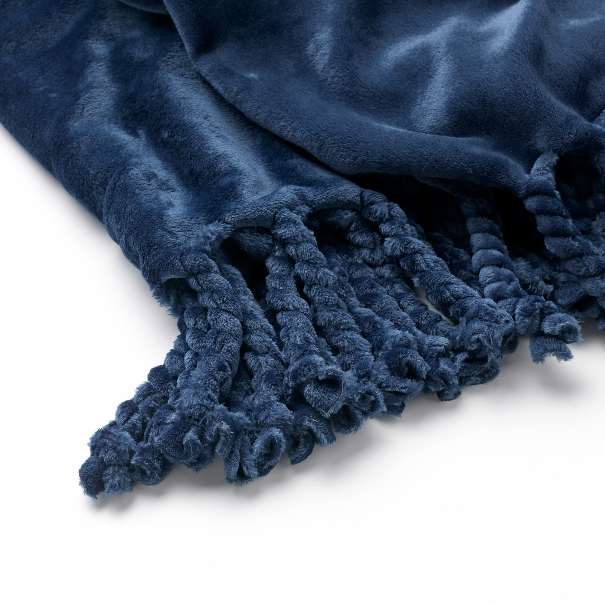 FLORIJN - Plaid fleece 150x200 cm - Insignia Blue - donkerblauw - superzacht - met franjes