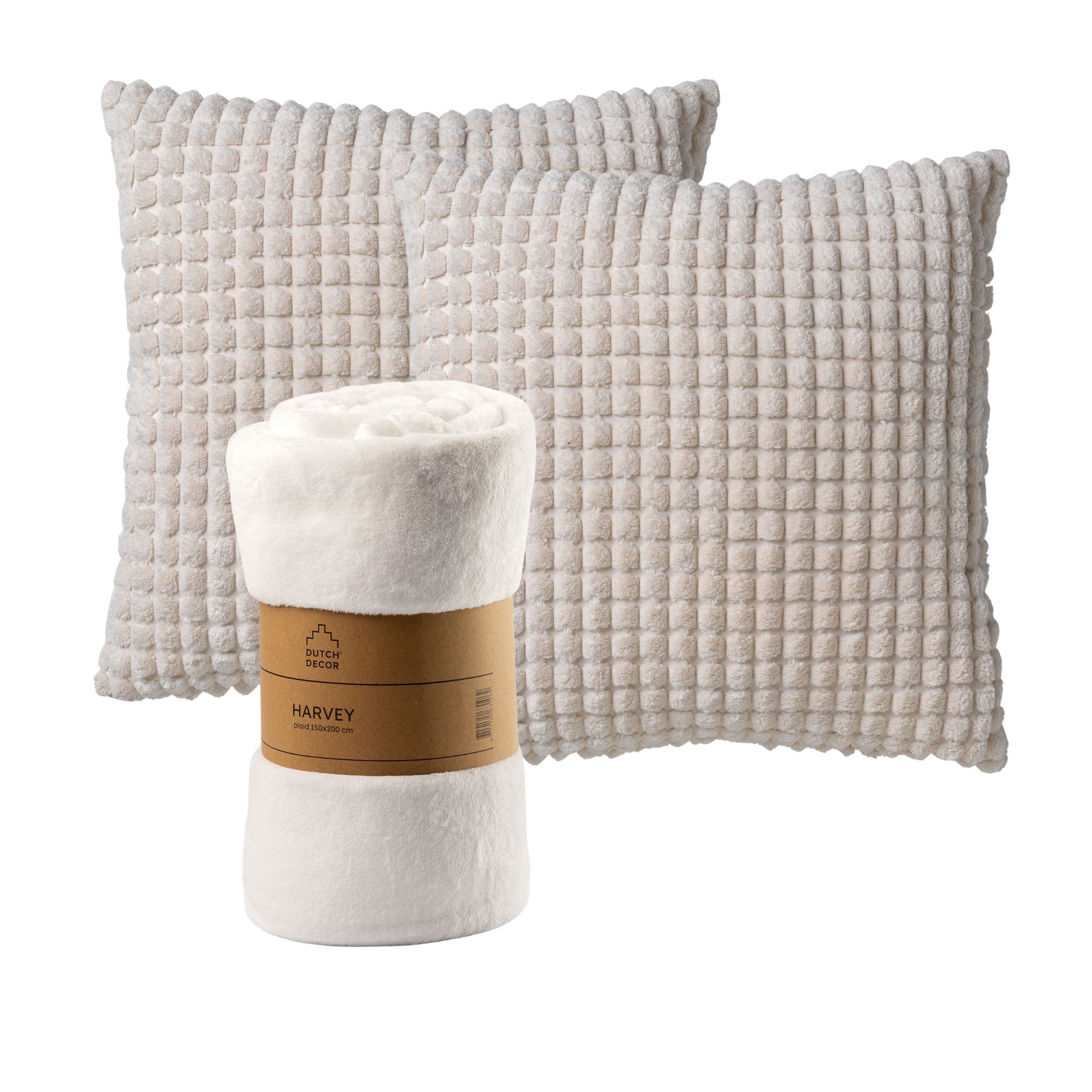 VOORDEELSET - 3-delig - Rome & Harvey - 2 sierkussens 45x45 cm - 1 plaid 150x200 cm - wit