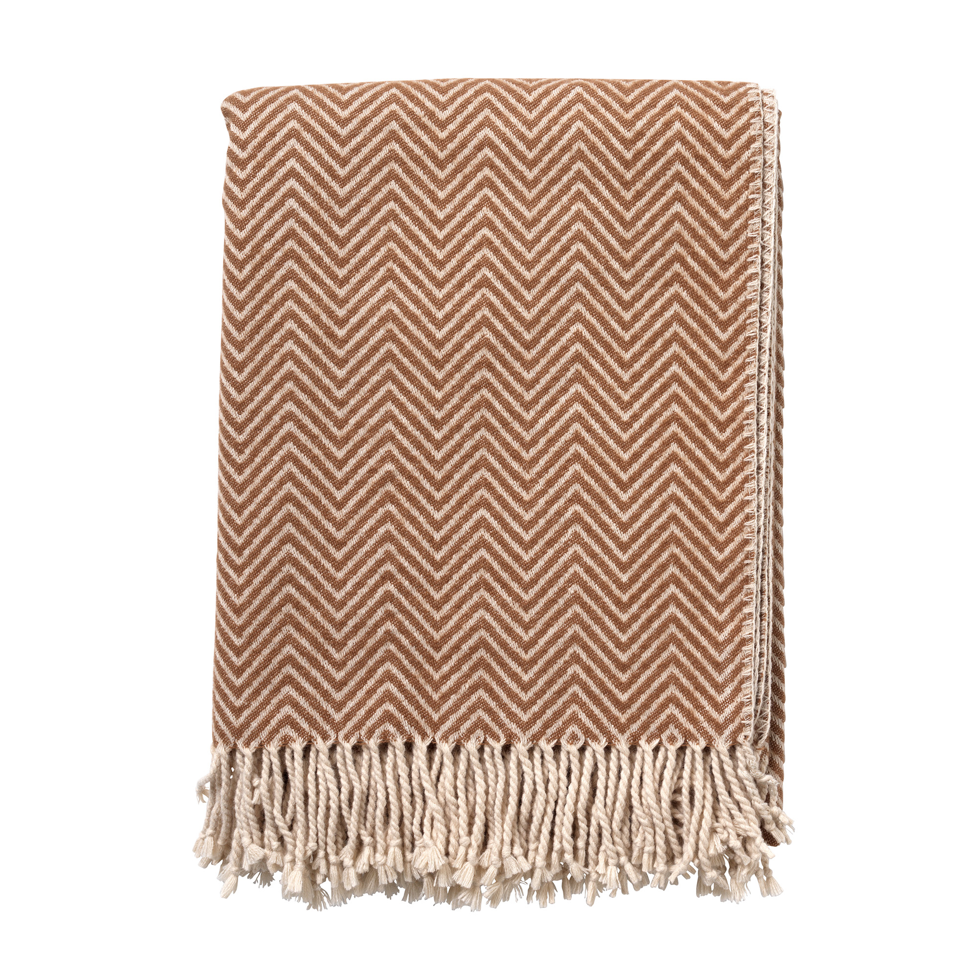 EVONY - Plaid 140x180 cm - Tobacco Brown - bruin - zigzag patroon - franjes EVONY - Plaid 140x180 cm - Tobacco Brown - bruin - zigzag patroon - franjes