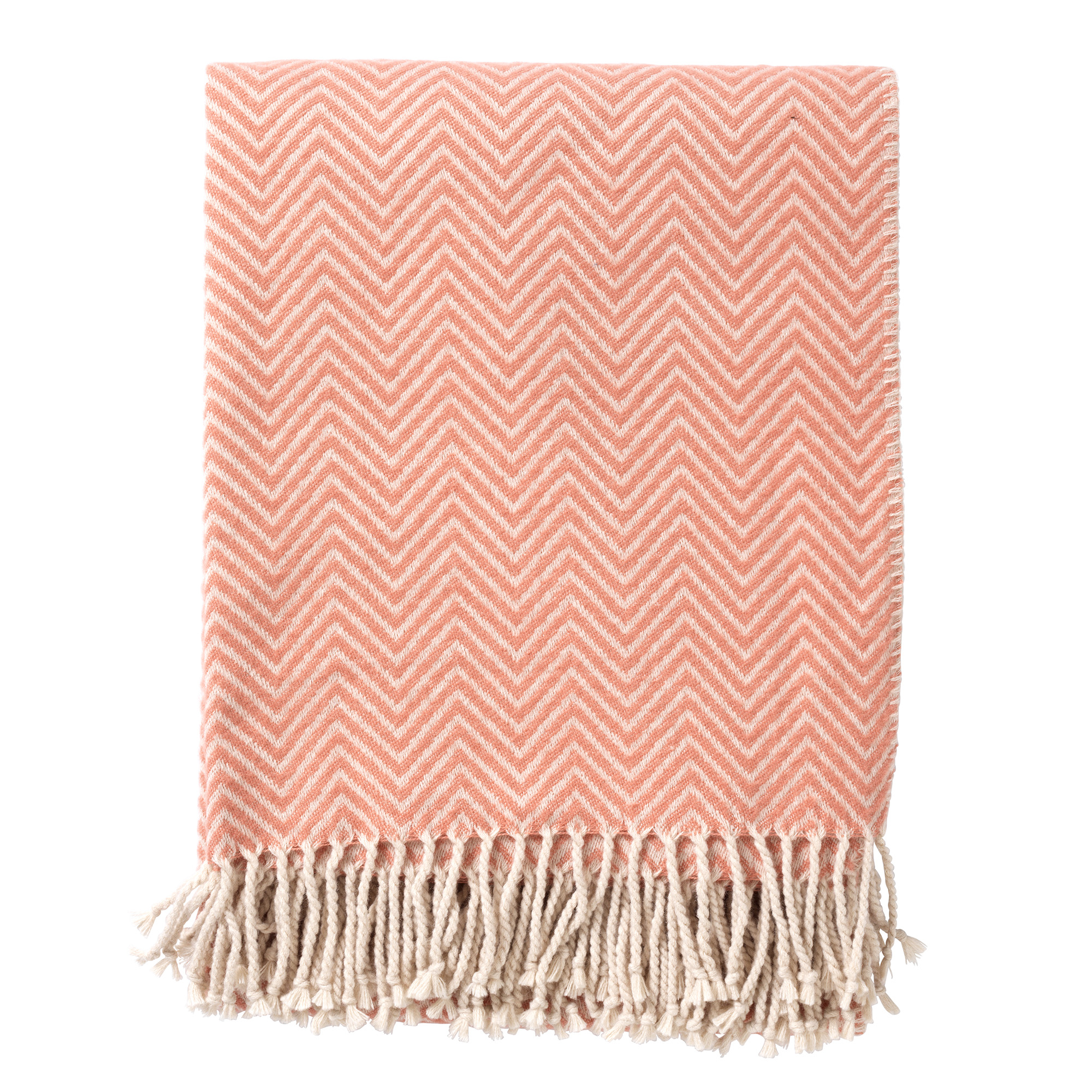 EVONY - Plaid 140 x180 cm - deken met zigzag patroon en franjes - Muted Clay - roze