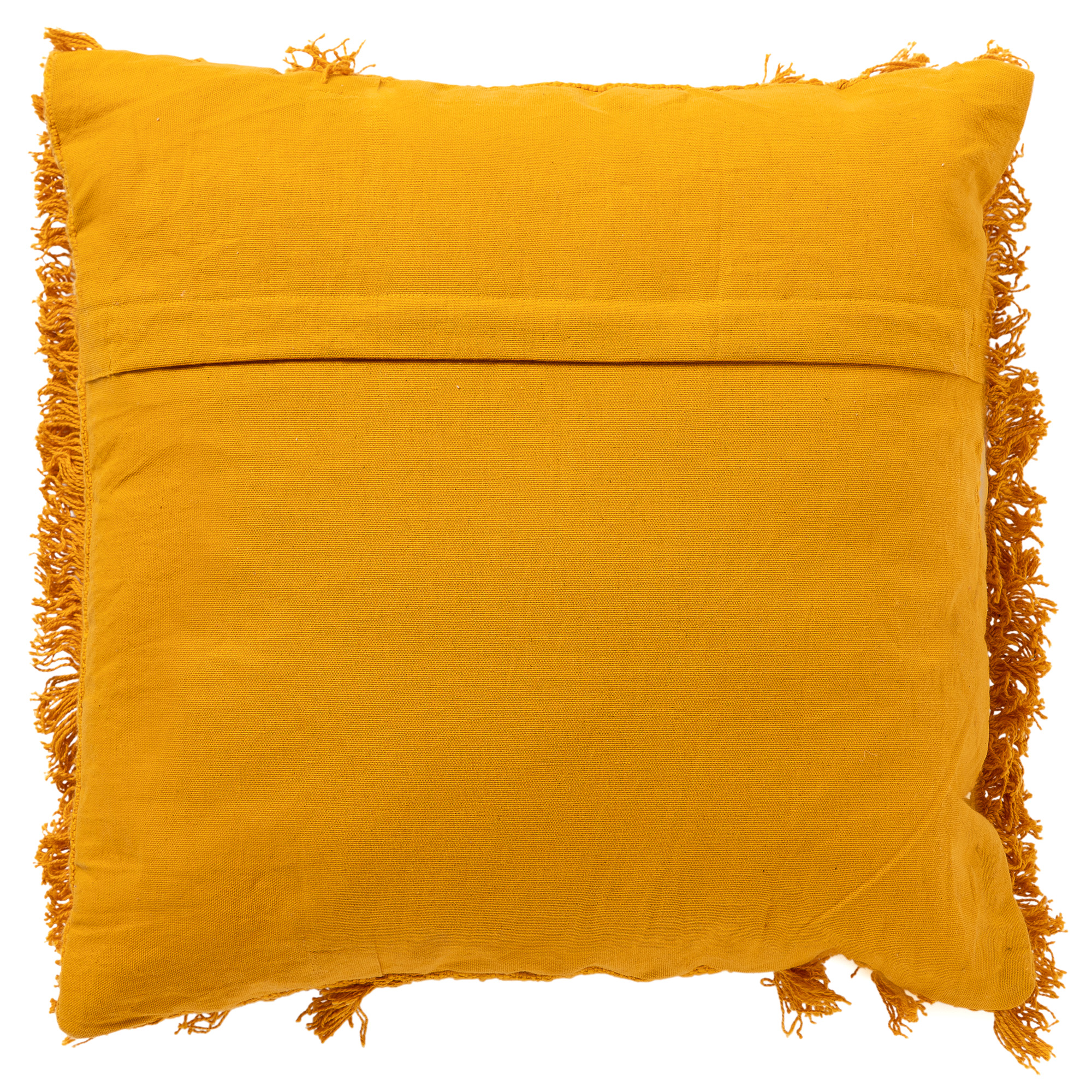 FARA - Sierkussen 45x45 cm - 100% katoen - met franjes - Golden Glow - geel
