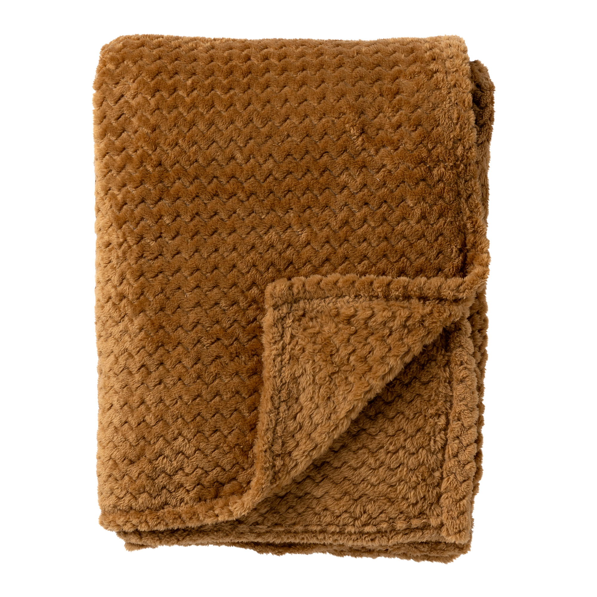 MARA - Plaid 150x200 cm - superzachte deken met zigzagpatroon - Tobacco Brown - bruin