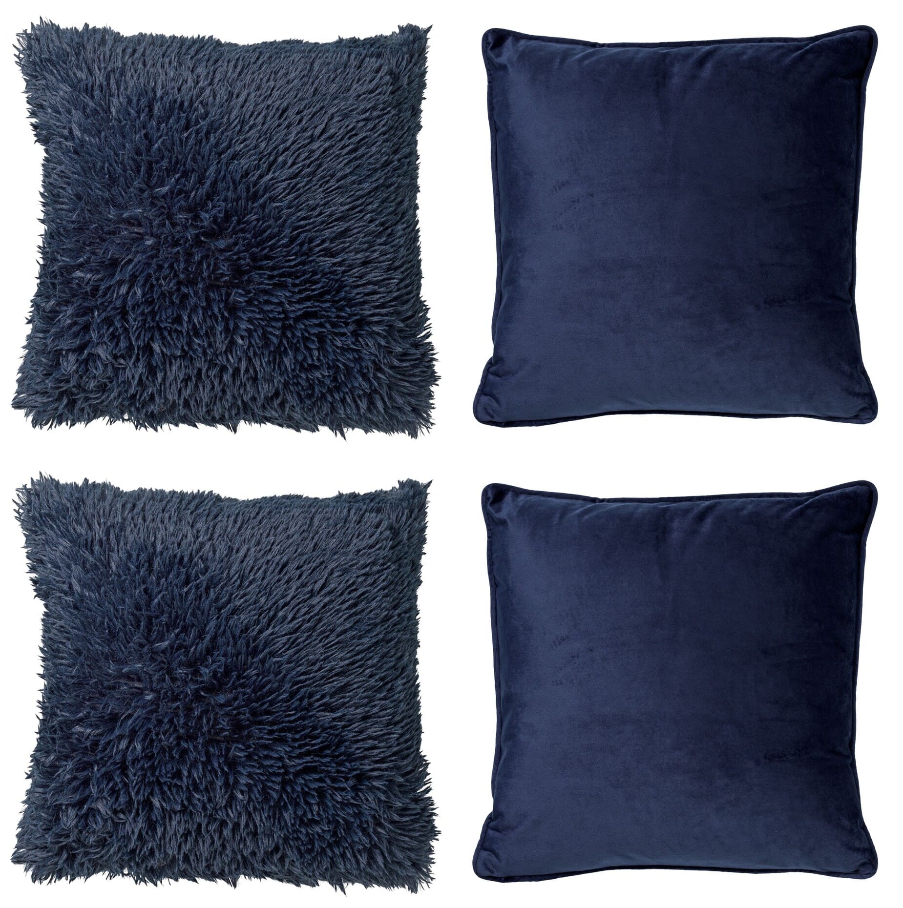 KUSSENSET - 4-delig Fluffy & Velvet - 45x45 cm - inclusief binnenkussens - blauw KUSSENSET - 4-delig Fluffy & Velvet - 45x45 cm - inclusief binnenkussens - blauw