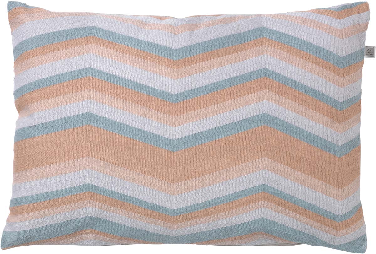 FIEN - Sierkussen 40x60 cm - lichtgrijs - roze- blauw - pasteltint - streepjes