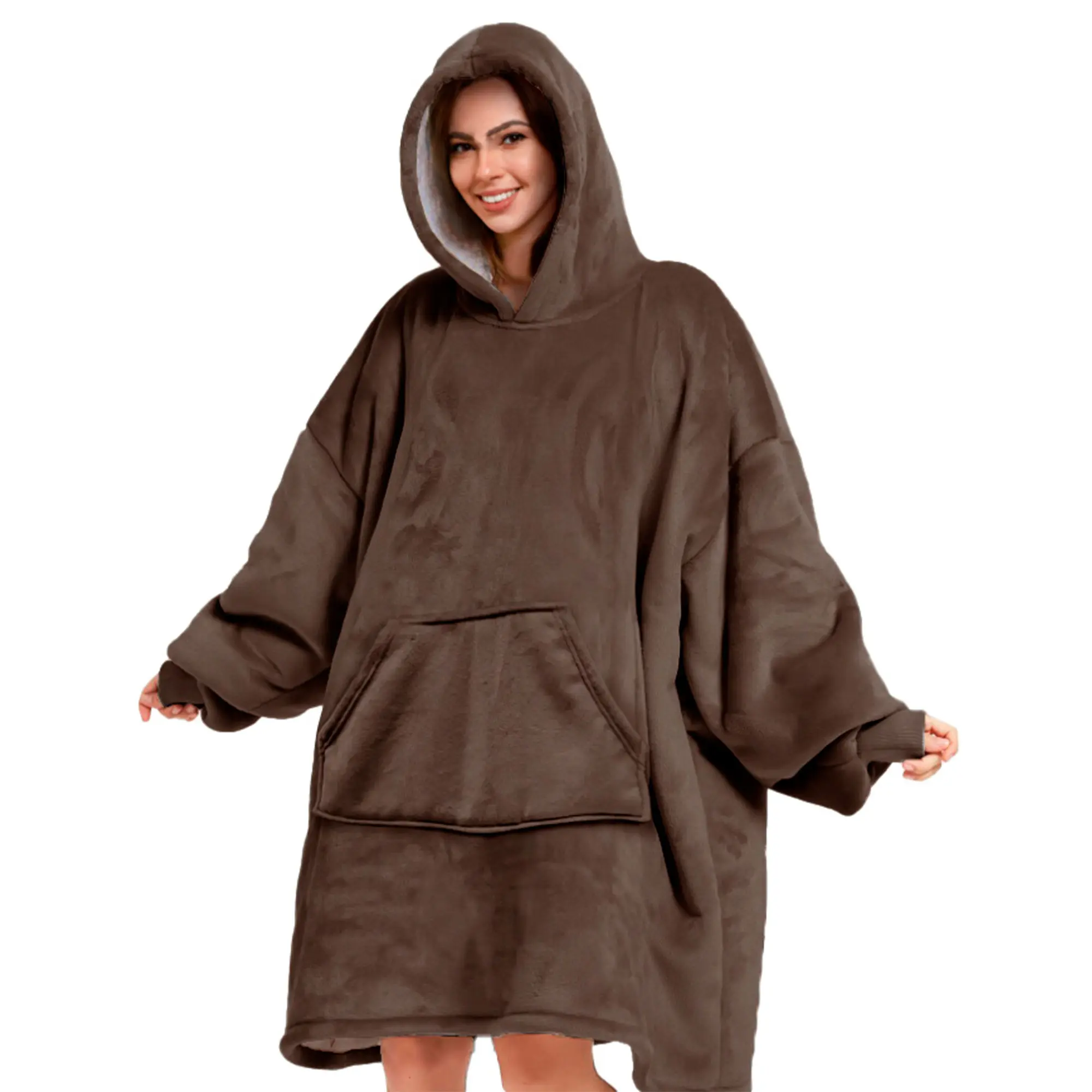 SHERRY Oversized Hoodie - 70x110 cm - Hoodie & deken in één - heerlijke, grote fleece hoodie deken - Chocolate Martini - donkerbruin