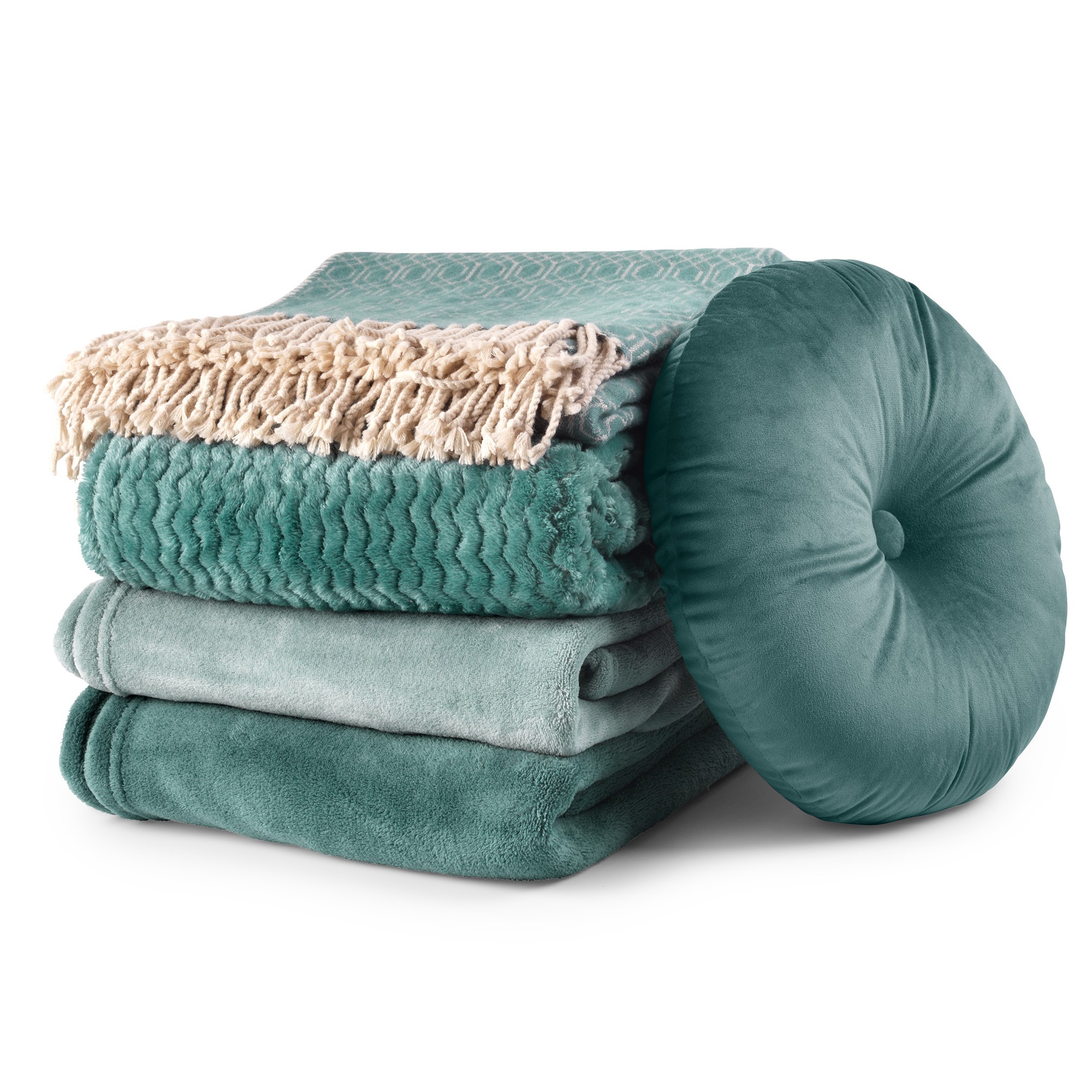 ELODIE - Plaid 140x180 cm - Sagebrush Green - lichtgroen & beige - franjes - geometrisch patroon ELODIE - Plaid 140x180 cm - Sagebrush Green - lichtgroen & beige - franjes - geometrisch patroon