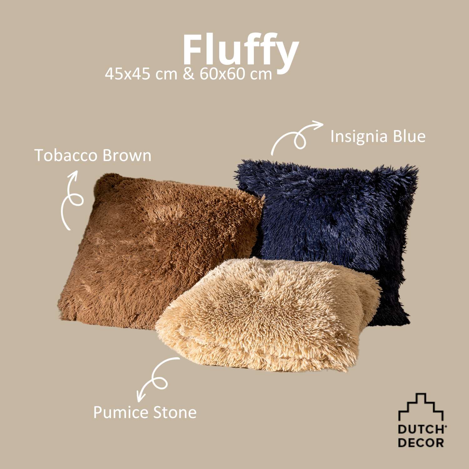 FLUFFY - Kussenhoes 60x60 cm - superzacht - XL kussensloop - Pumice Stone - beige