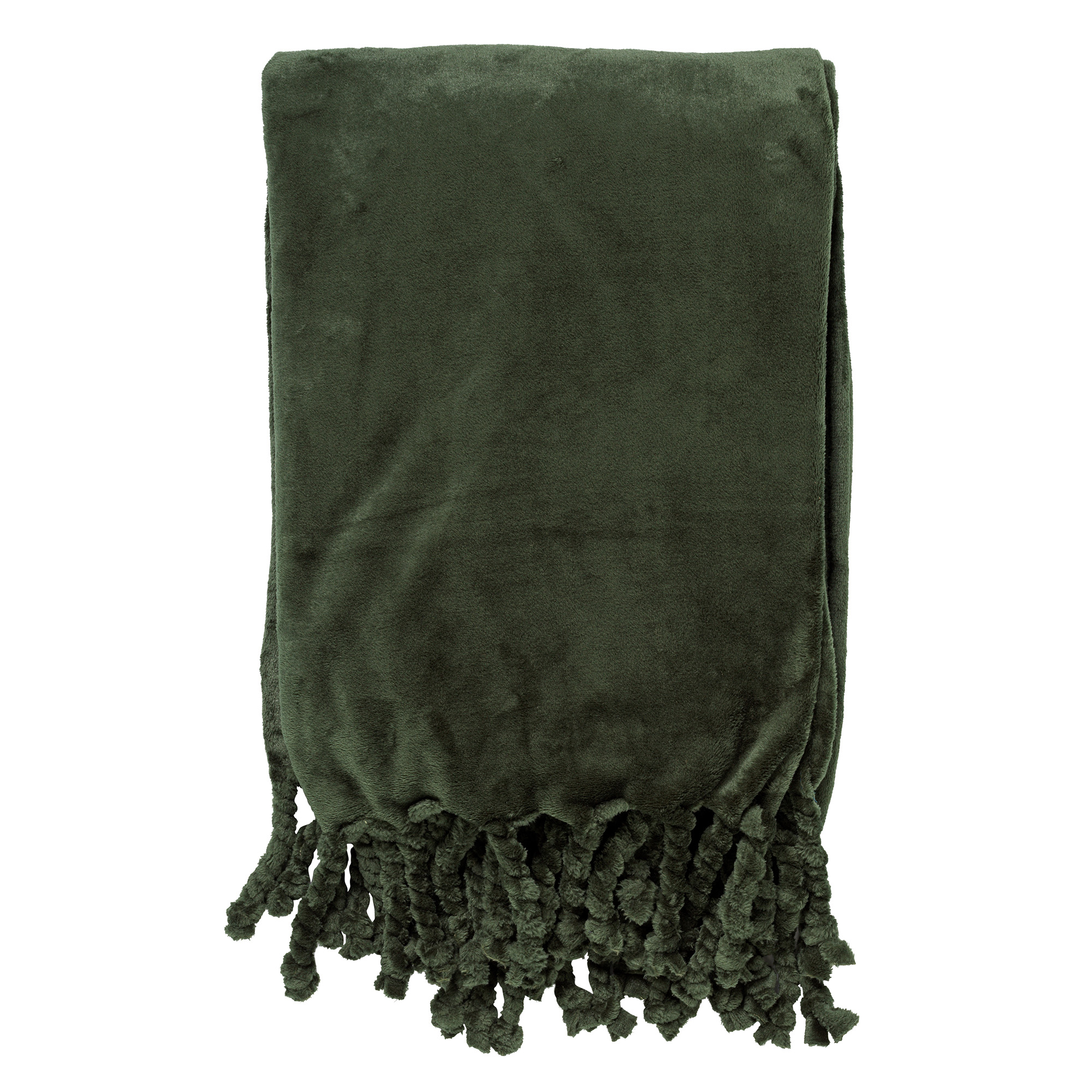 FLORIJN - Plaid 150 x200 cm - grote fleece plaid met flosjes - Mountain View - donkergroen
