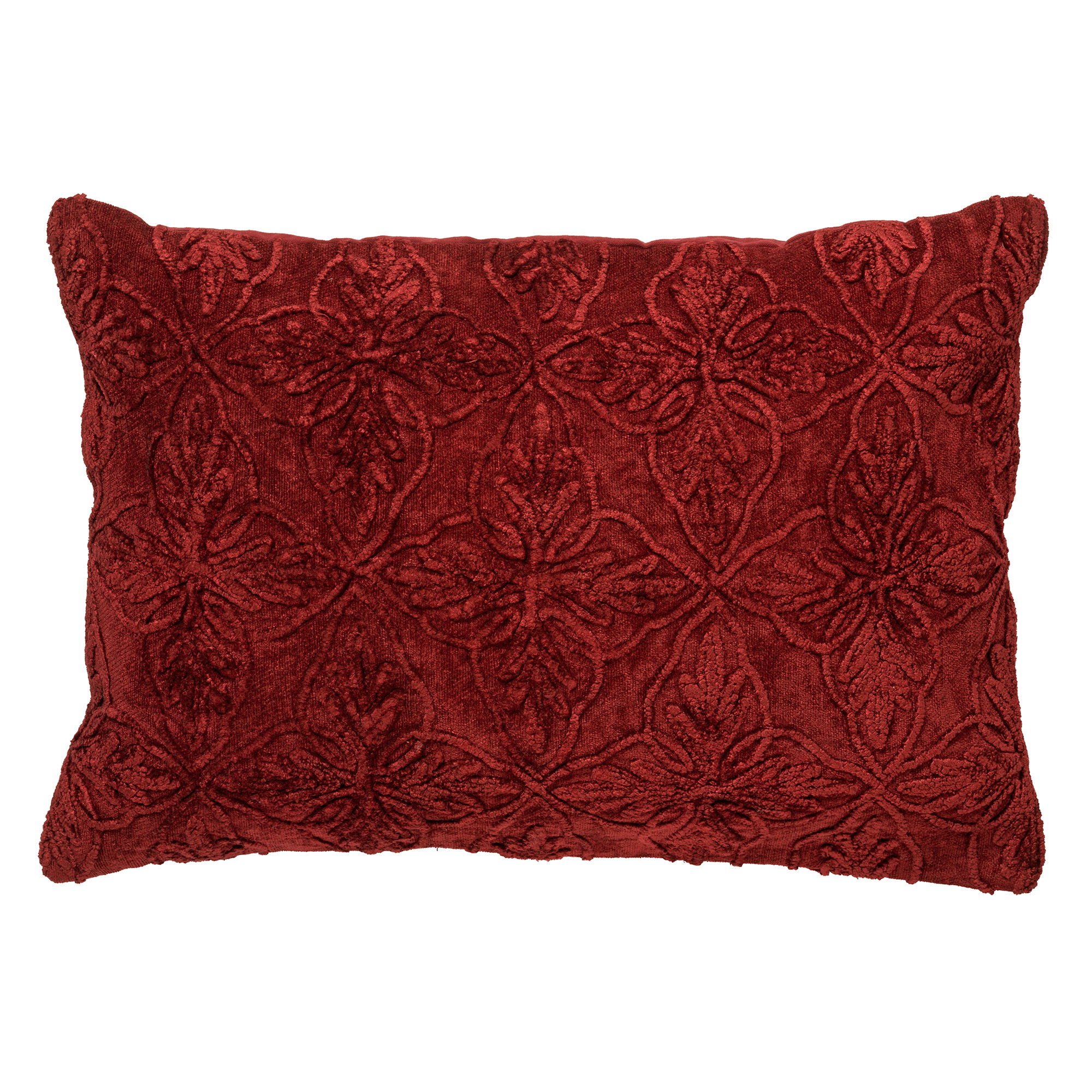 AMAR - Sierkussen 40x60 cm - 100% katoen - bloemen design - Merlot - rood