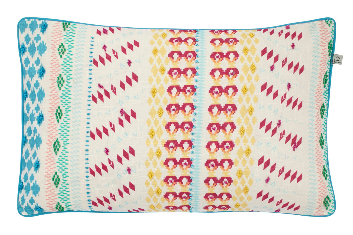 SAKLAN - Sierkussen kraaltjes - 30x50 cm - aztec - blauw - aqua - geel - wit - rood - roze - groen - 100% katoen