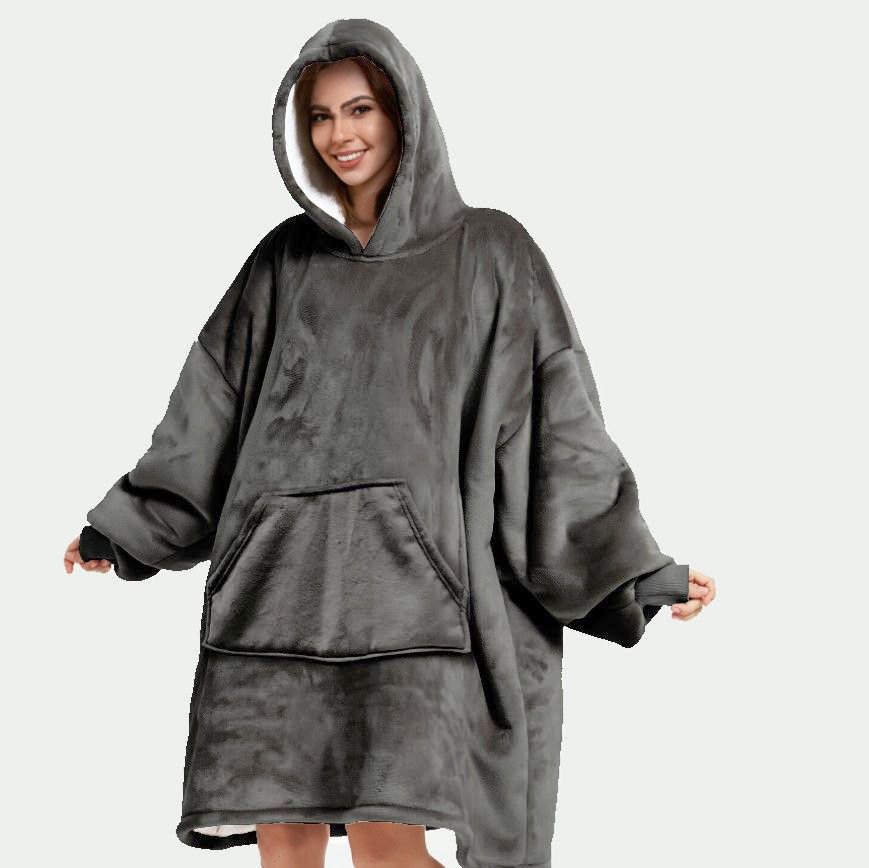 SHERRY - Oversized Hoodie - 110x170 cm - Charcoal Gray - Hoodie & deken in één – heerlijke, grote fleece hoodie deken