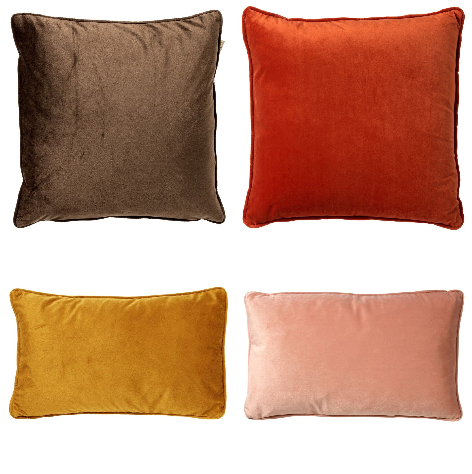 KUSSENSET - 4-delig - 45x45 cm en 30x50 cm - inclusief binnenkussens - bruin, oranje, geel, roze