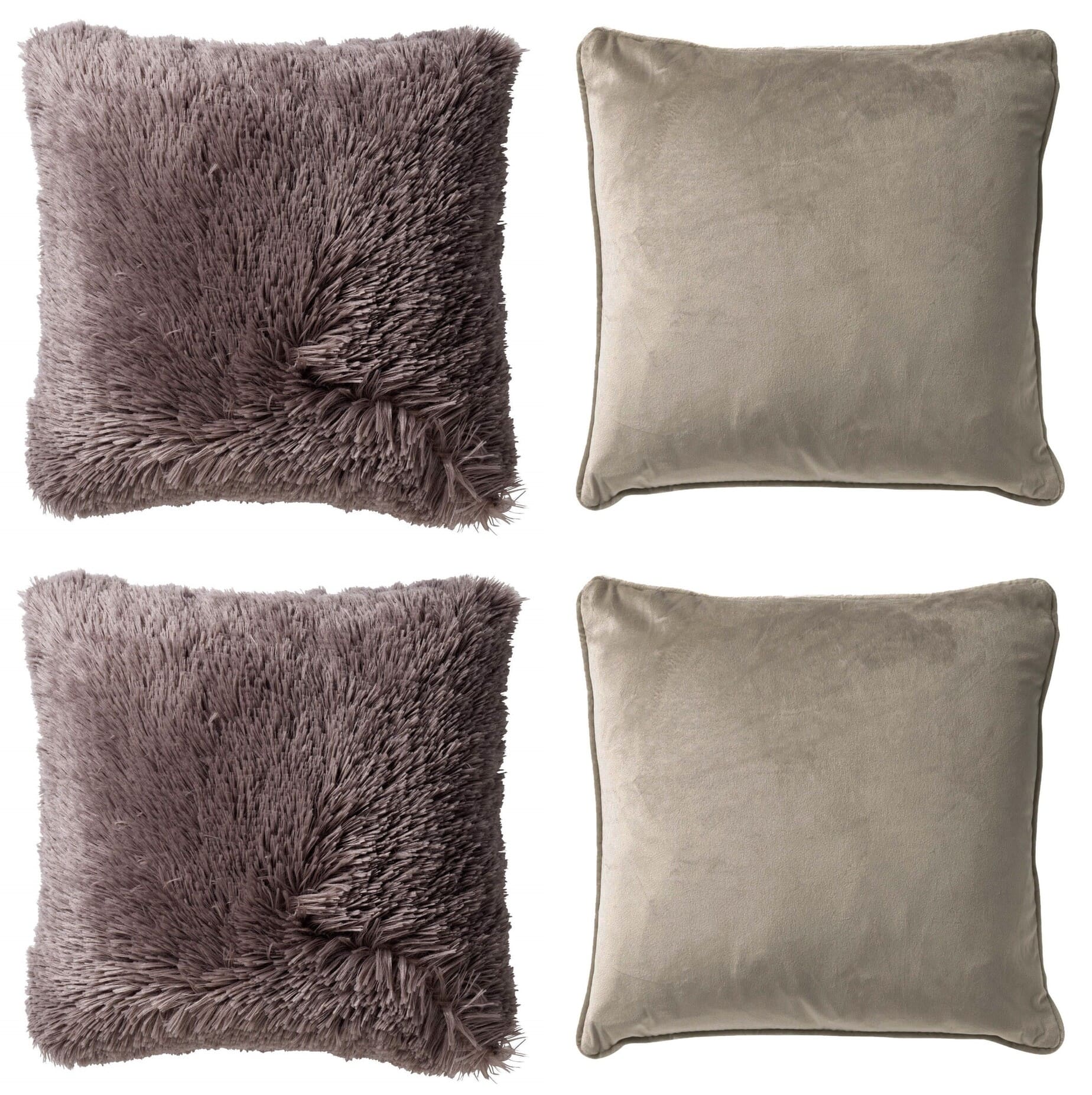 KUSSENSET - 4-delig Fluffy & Velvet - 45x45 cm - inclusief binnenkussens - taupe KUSSENSET - 4-delig Fluffy & Velvet - 45x45 cm - inclusief binnenkussens - taupe