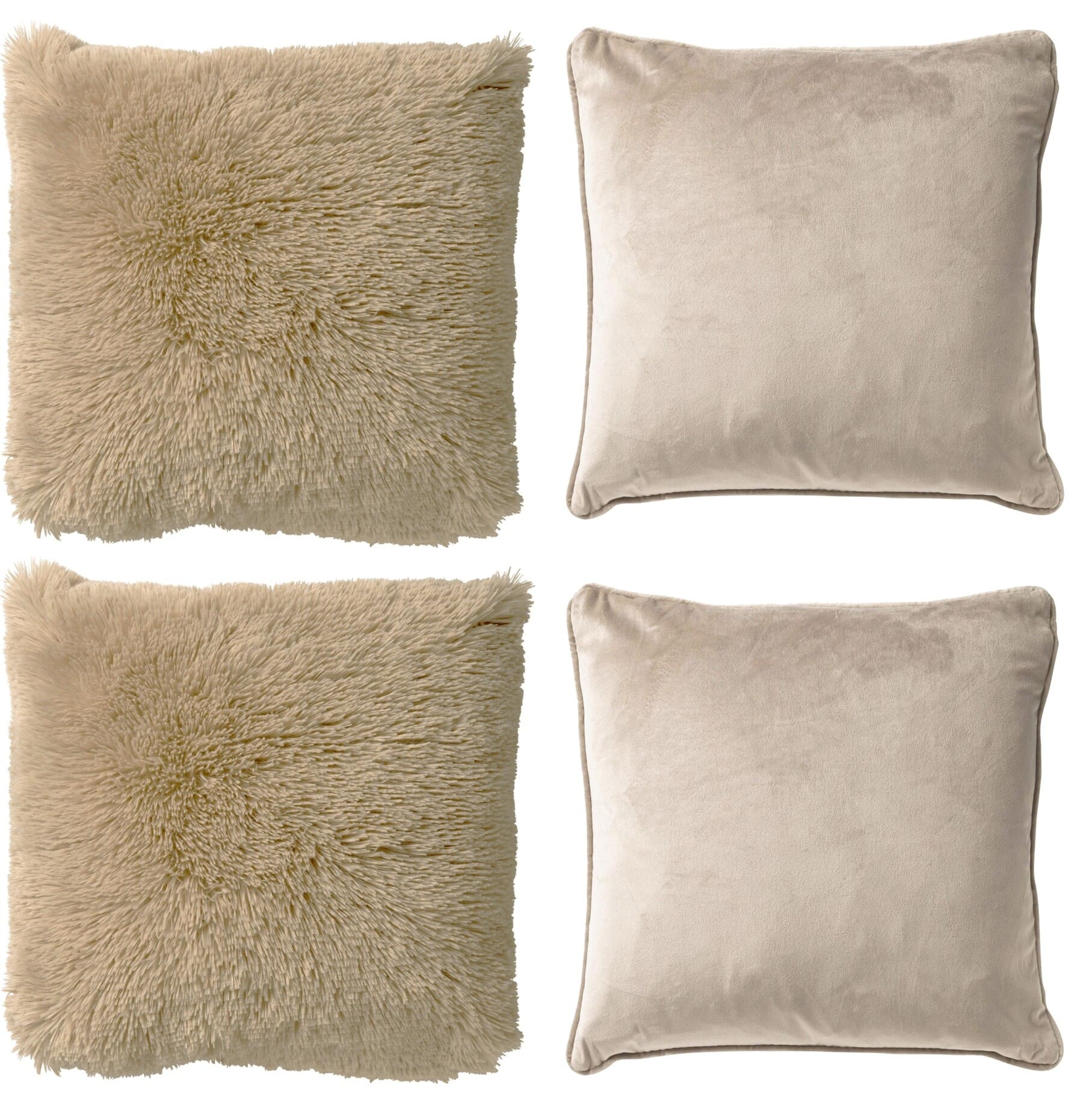 KUSSENSET - 4-delig Fluffy & Velvet - 45x45 cm - inclusief binnenkussens - beige KUSSENSET - 4-delig Fluffy & Velvet - 45x45 cm - inclusief binnenkussens - beige