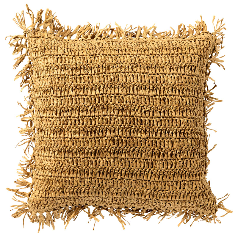 ANTONIO - Sierkussen 45x45 cm - effen kleur met raffia - Natural - bruin